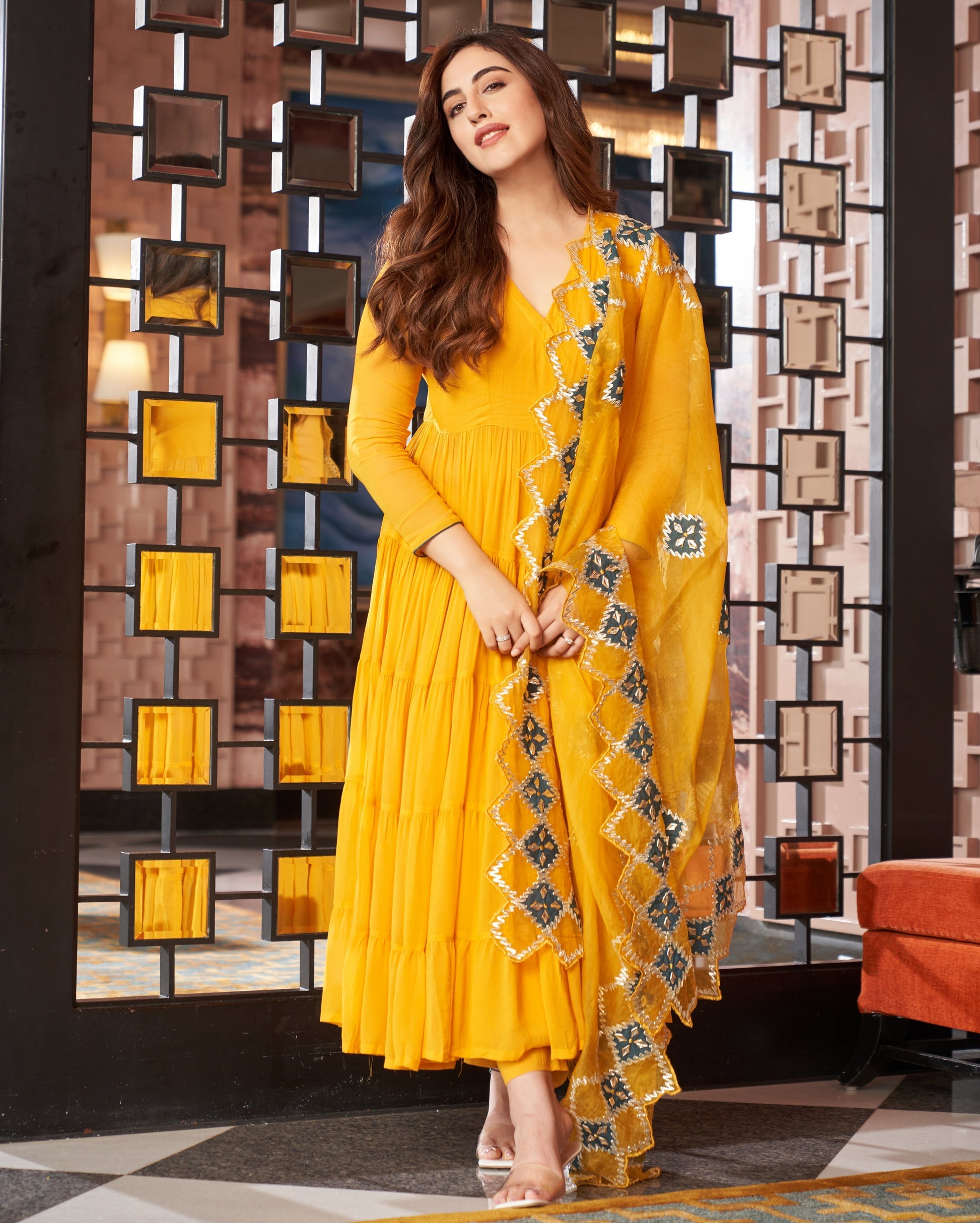 Resham Yellow Gotapatti Georgette Suit Set Quick Cart