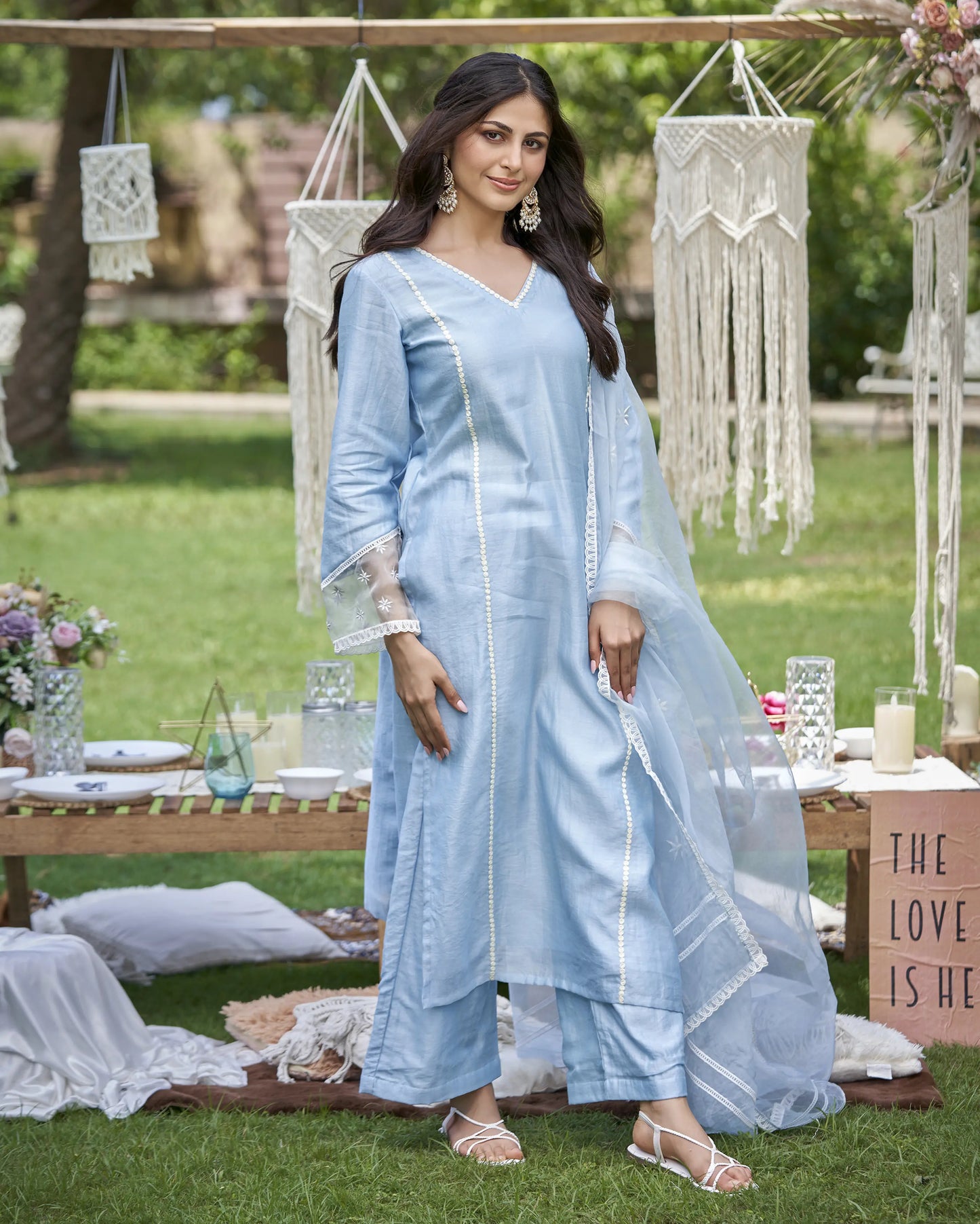 Revin Pastel Blue Embroidered Chanderi Kurta Set My Store
