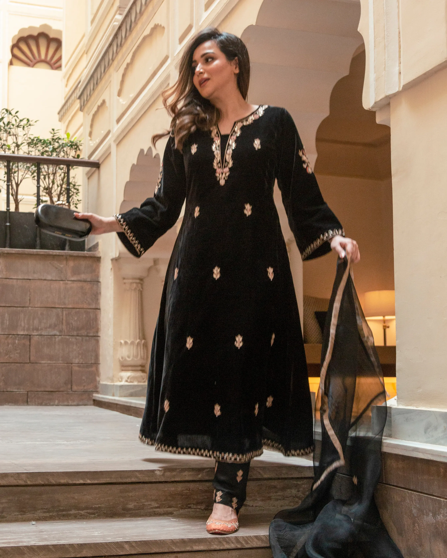 Slate Black Velvet Handcrafted Suit Set My Store