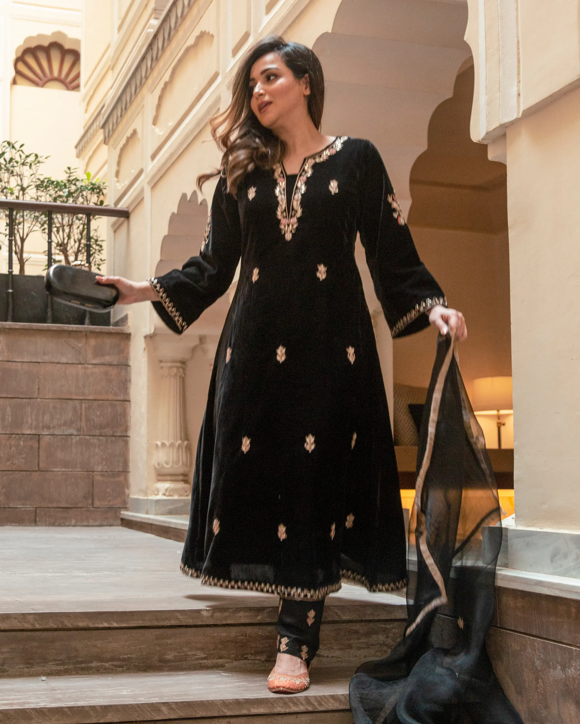 Slate Black Velvet Handcrafted Suit Set My Store