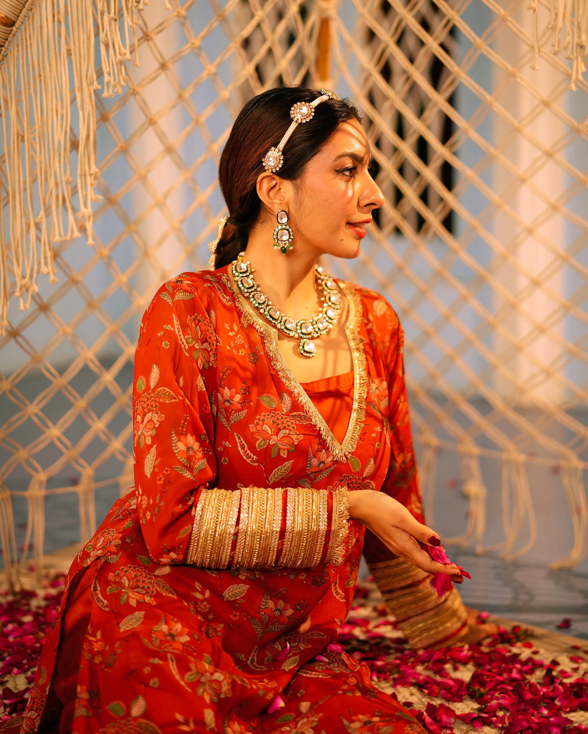 Veda Orange Printed Georgette Kurta Set My Store