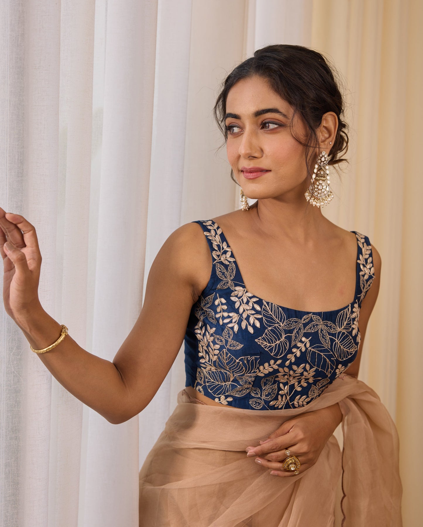 Indigo Whisper Blue Chanderi Gotapatti Blouse My Store