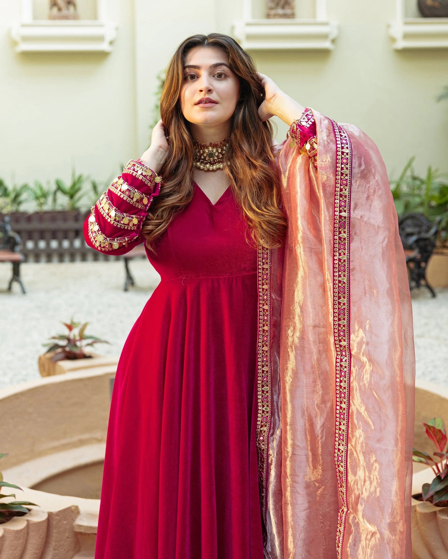 Dilkash Pink Solid Velvet Suit Set My Store