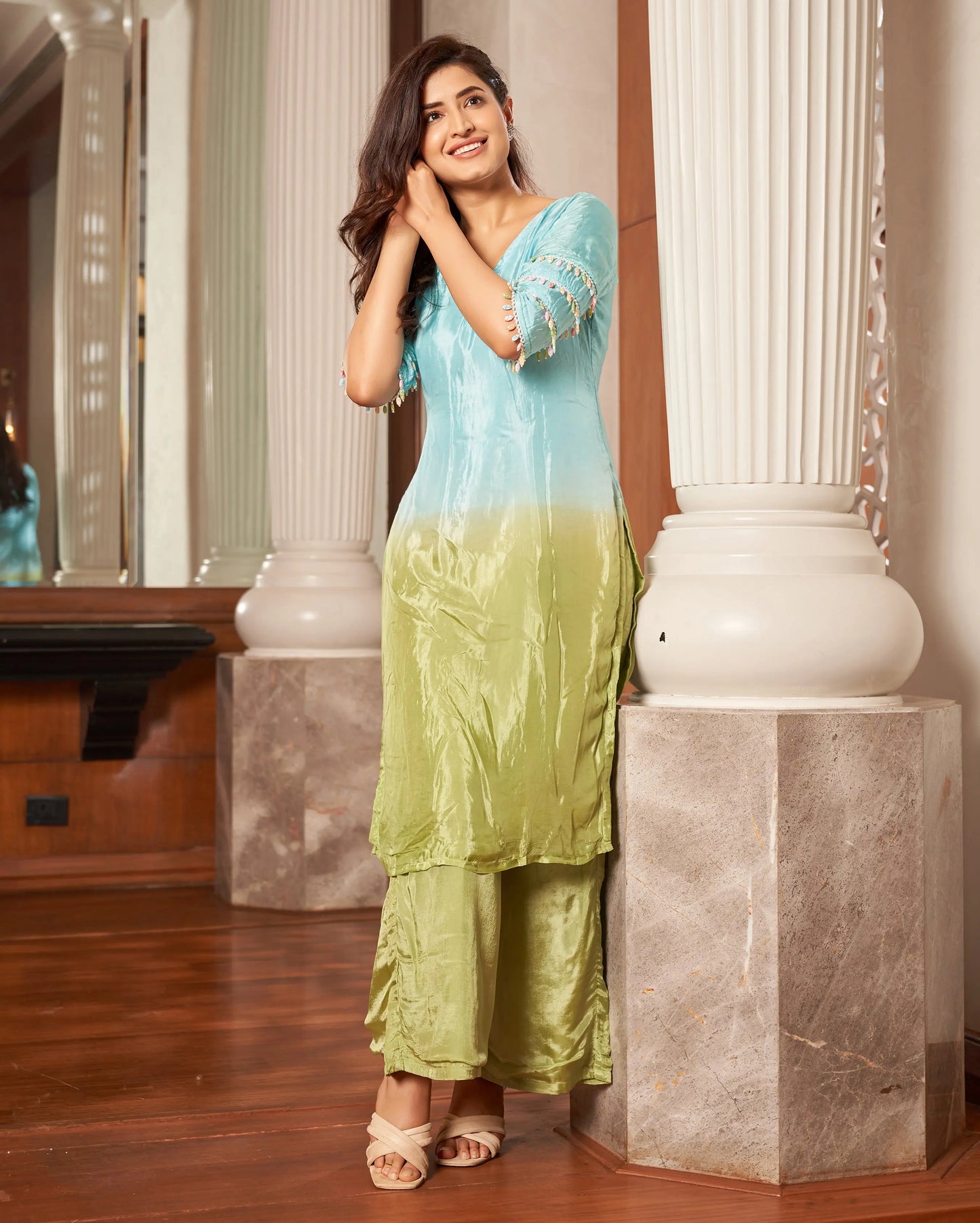 Matsya Blue Green Ombre Silk Kurta Set My Store