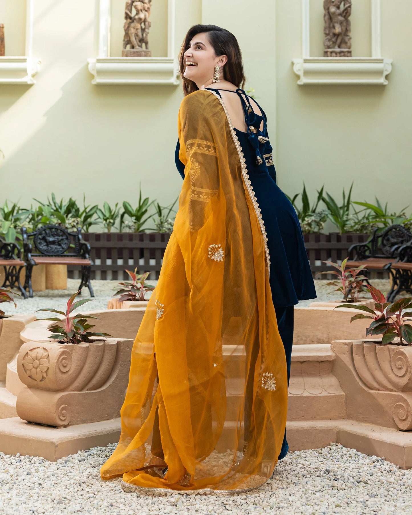 Khizani Teal Blue Embroidered Velvet Suit Set My Store