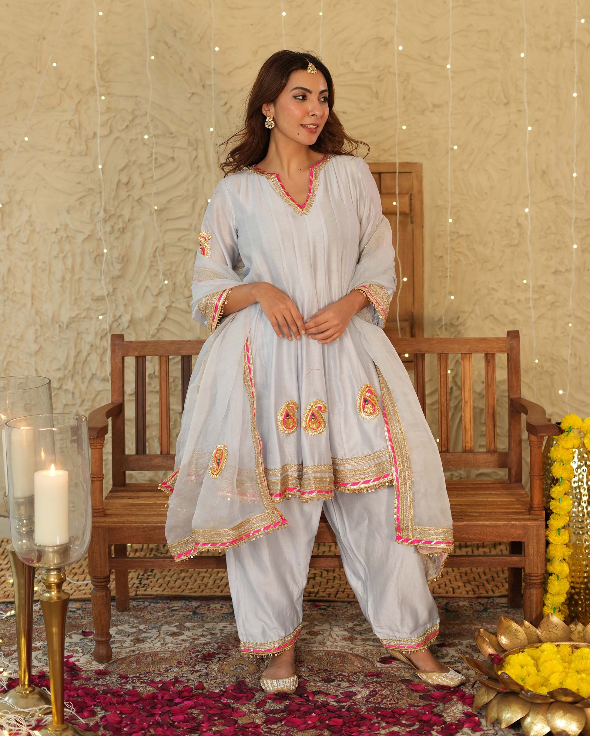 Vaani Light Blue Solid Chanderi Suit Set My Store