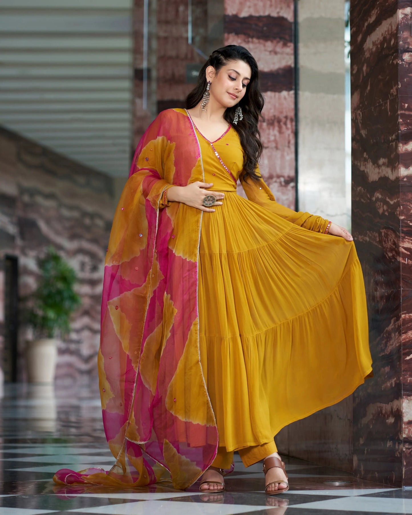 Umang Mustard Yellow Embroidered Georgette Suit Set My Store