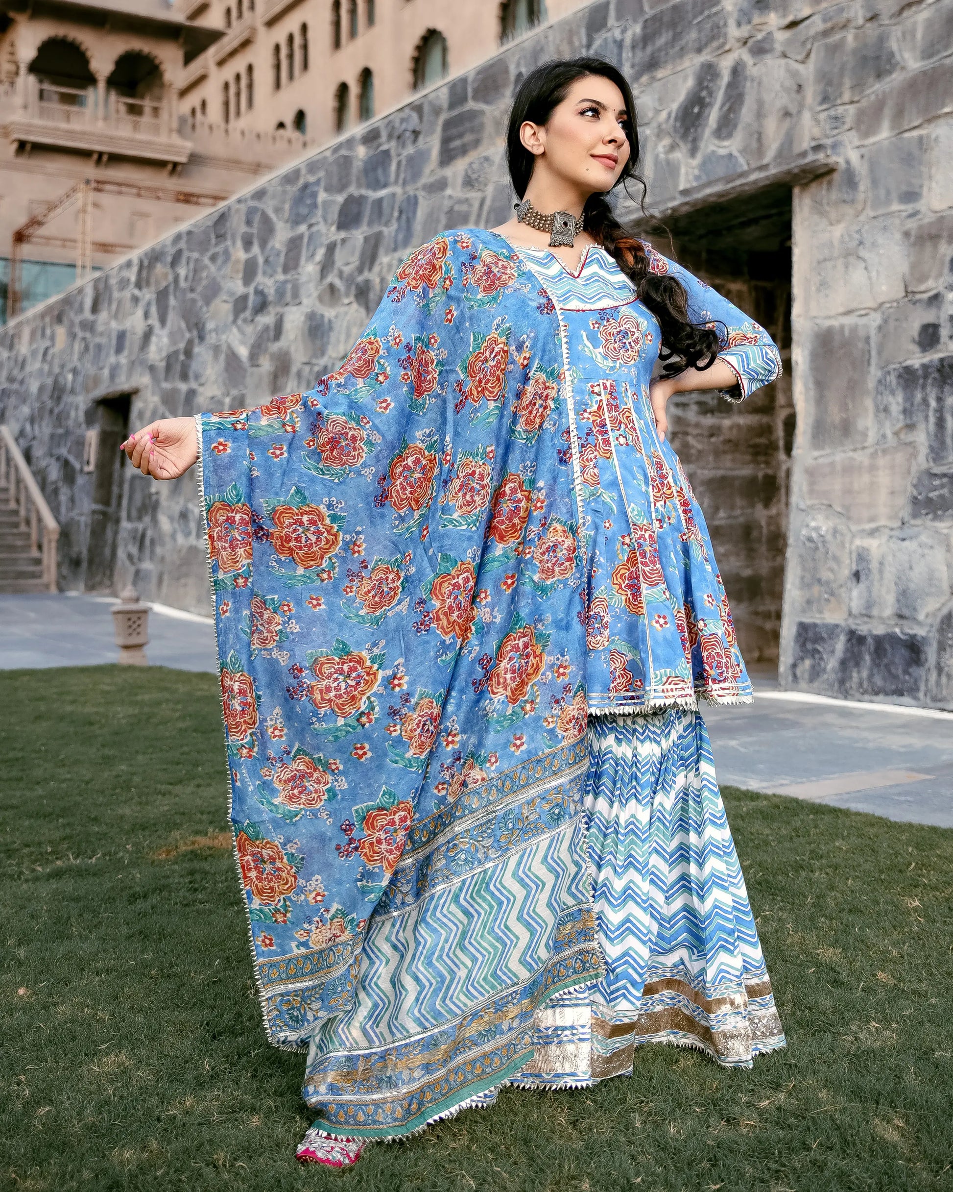 Rain Flower Handblock Gota Sharara Set My Store