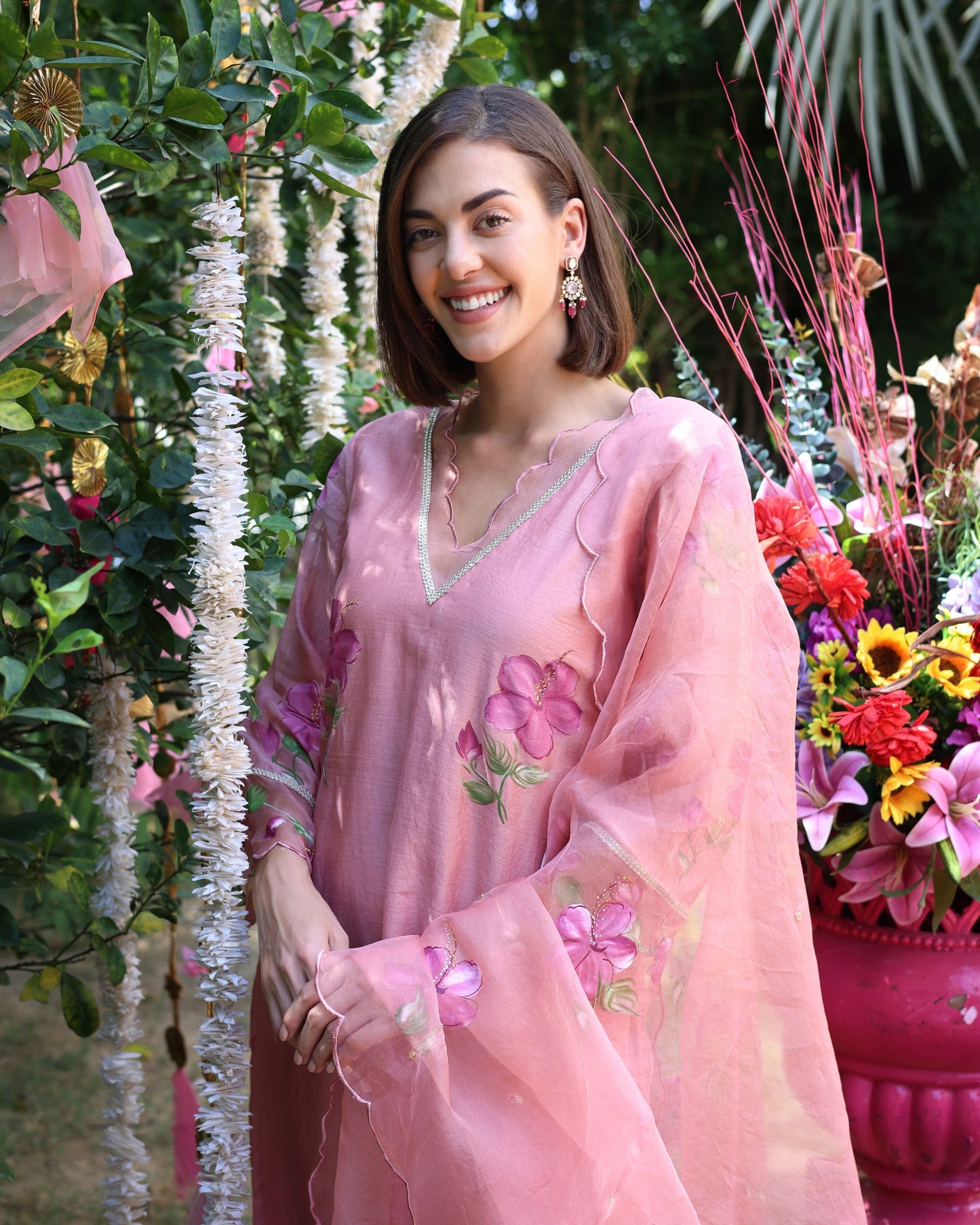 Peach Dream Handpainted Chanderi Suit Set Quick Cart