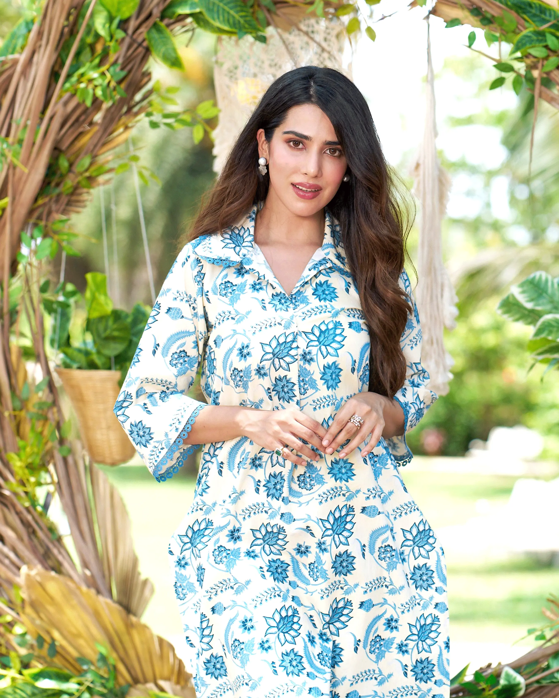 Banu Cream Printed Cotton Kurta Set My Store