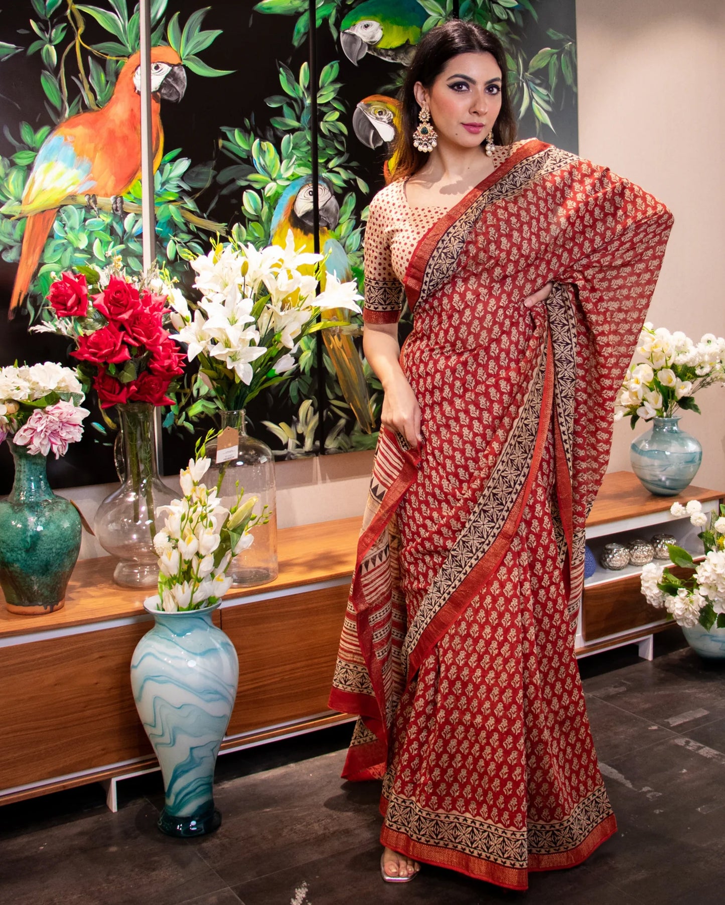 Zarah Handblock Chanderi Silk Saree
