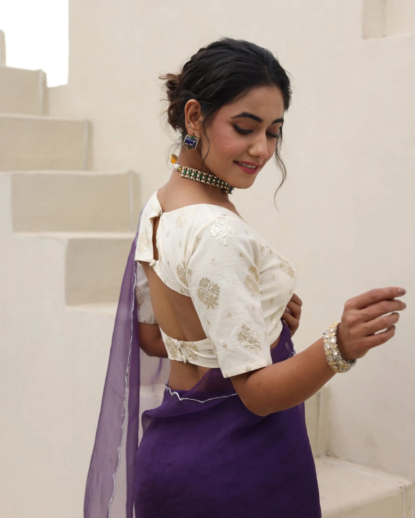 Noor White Jacquard Blouse My Store