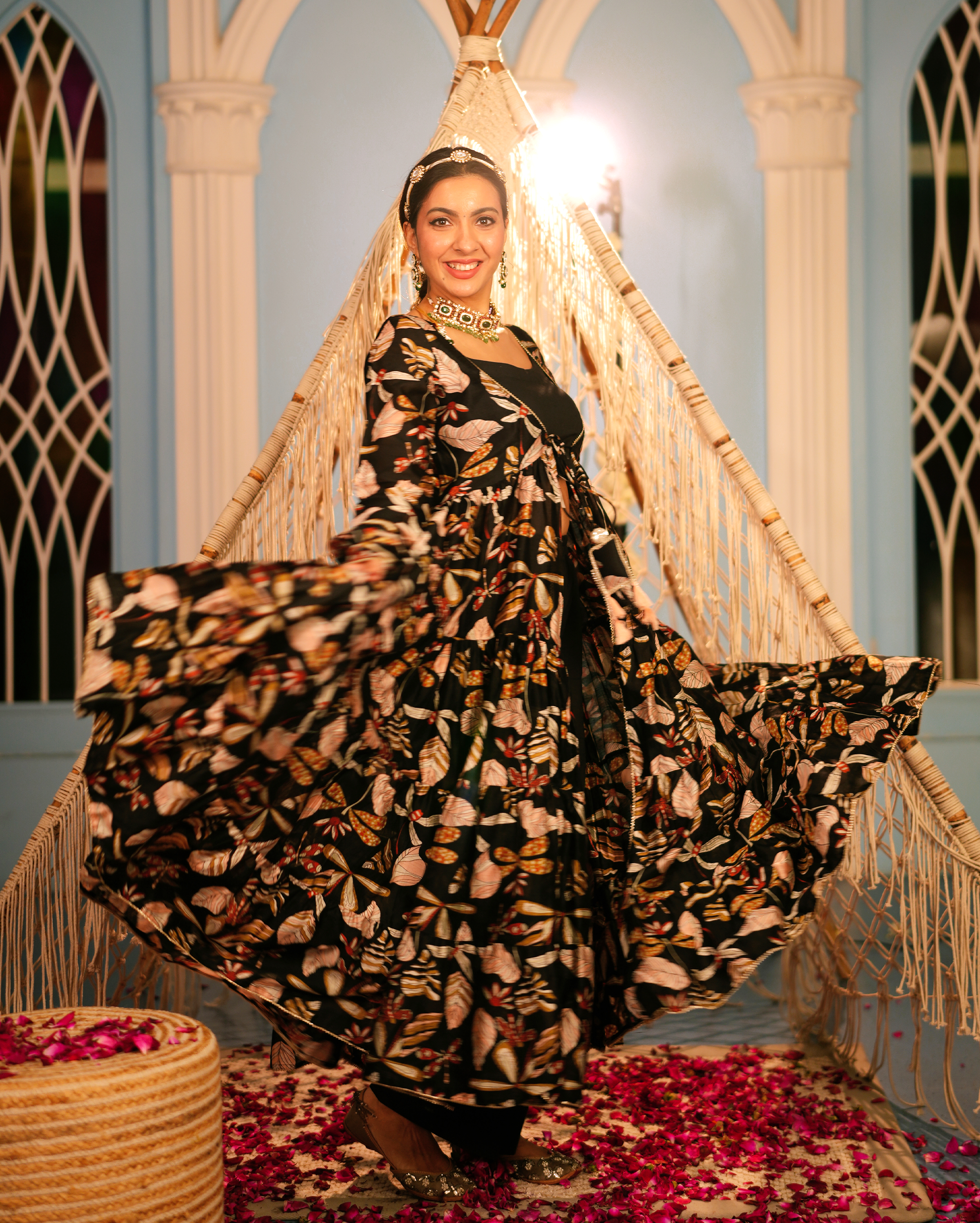 Jama Black Printed Chanderi Coord Set My Store