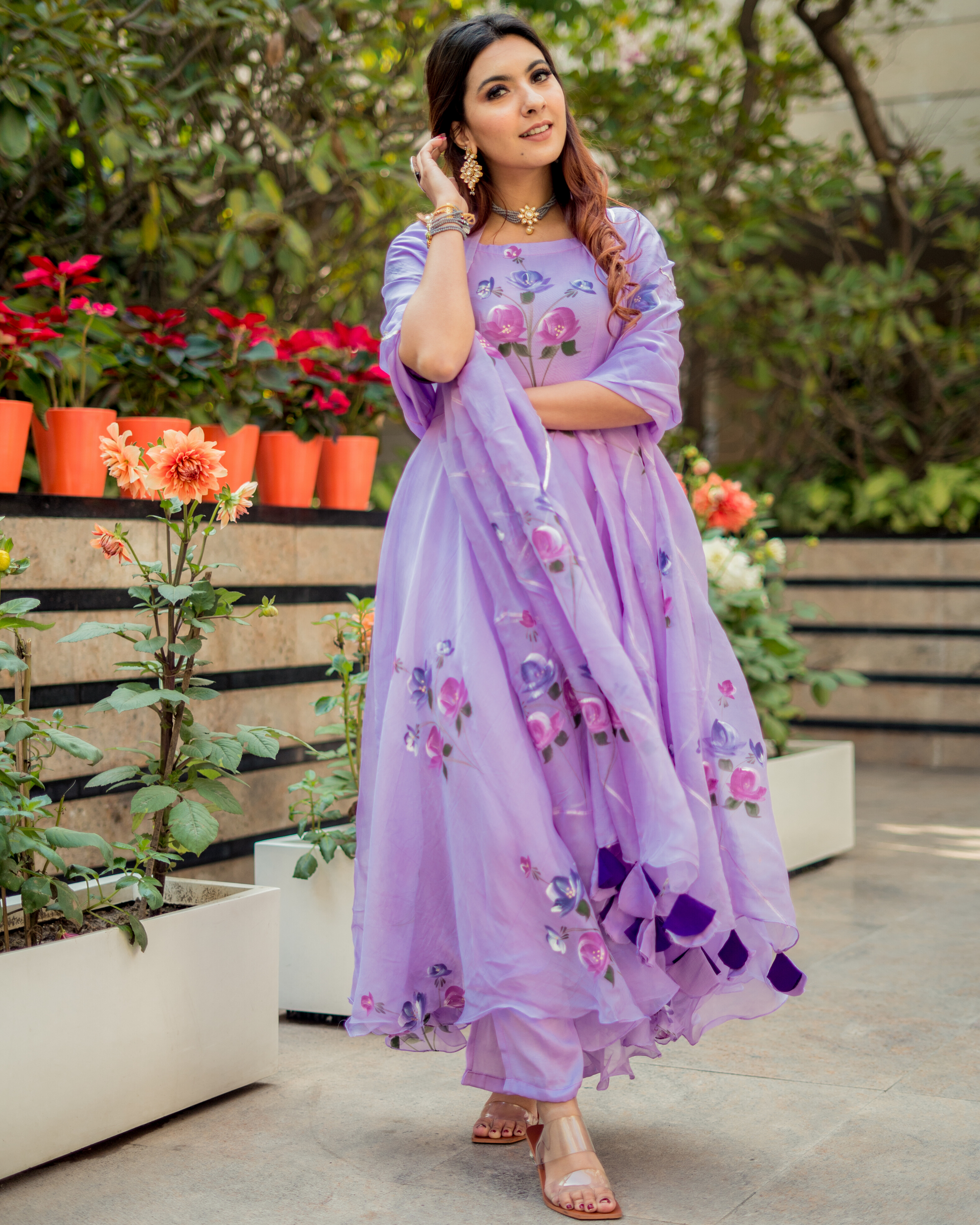 Lilac Organza Handpainted Suit Set My Store