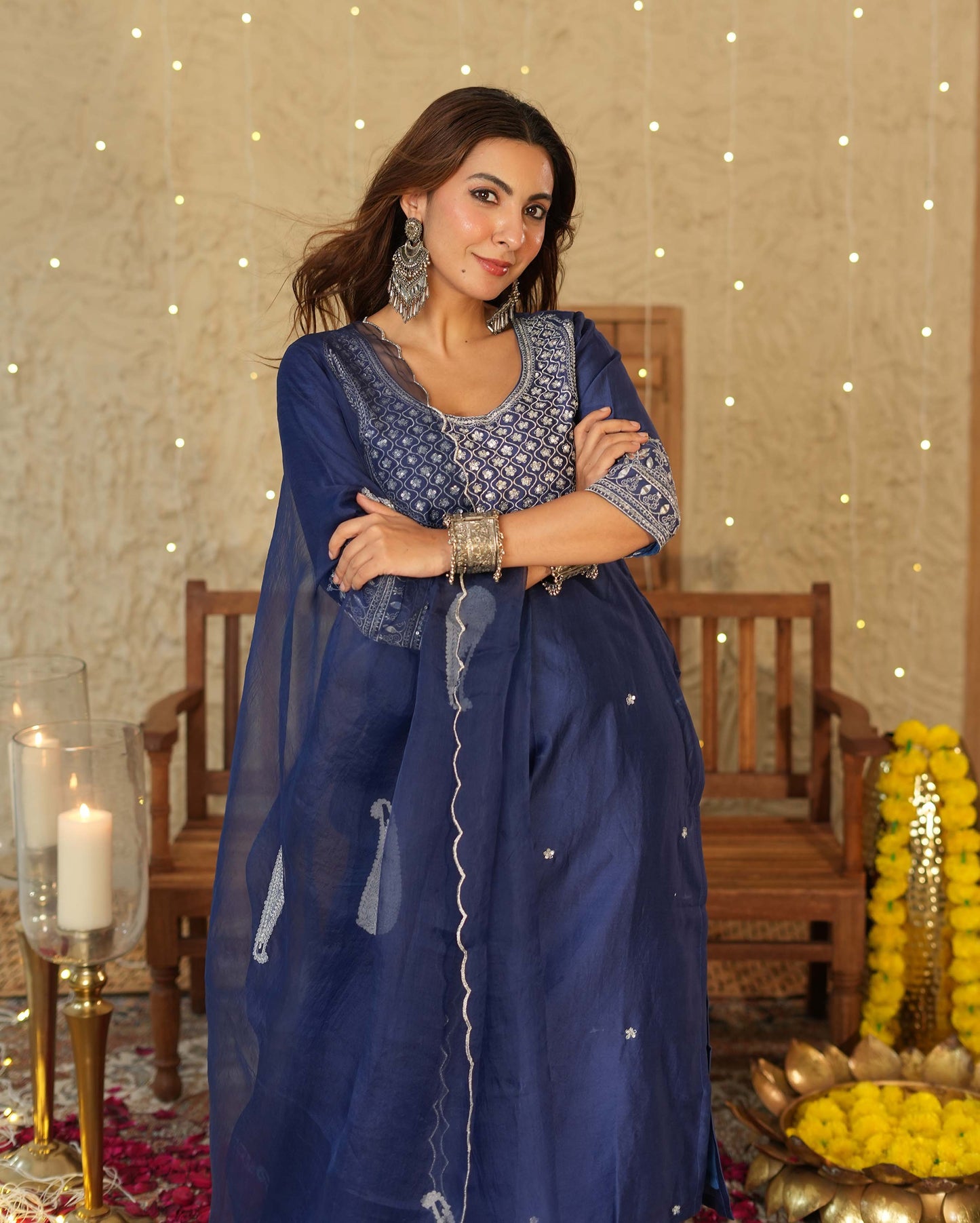 Tejaswi Blue Embroidered Chanderi Suit Set My Store