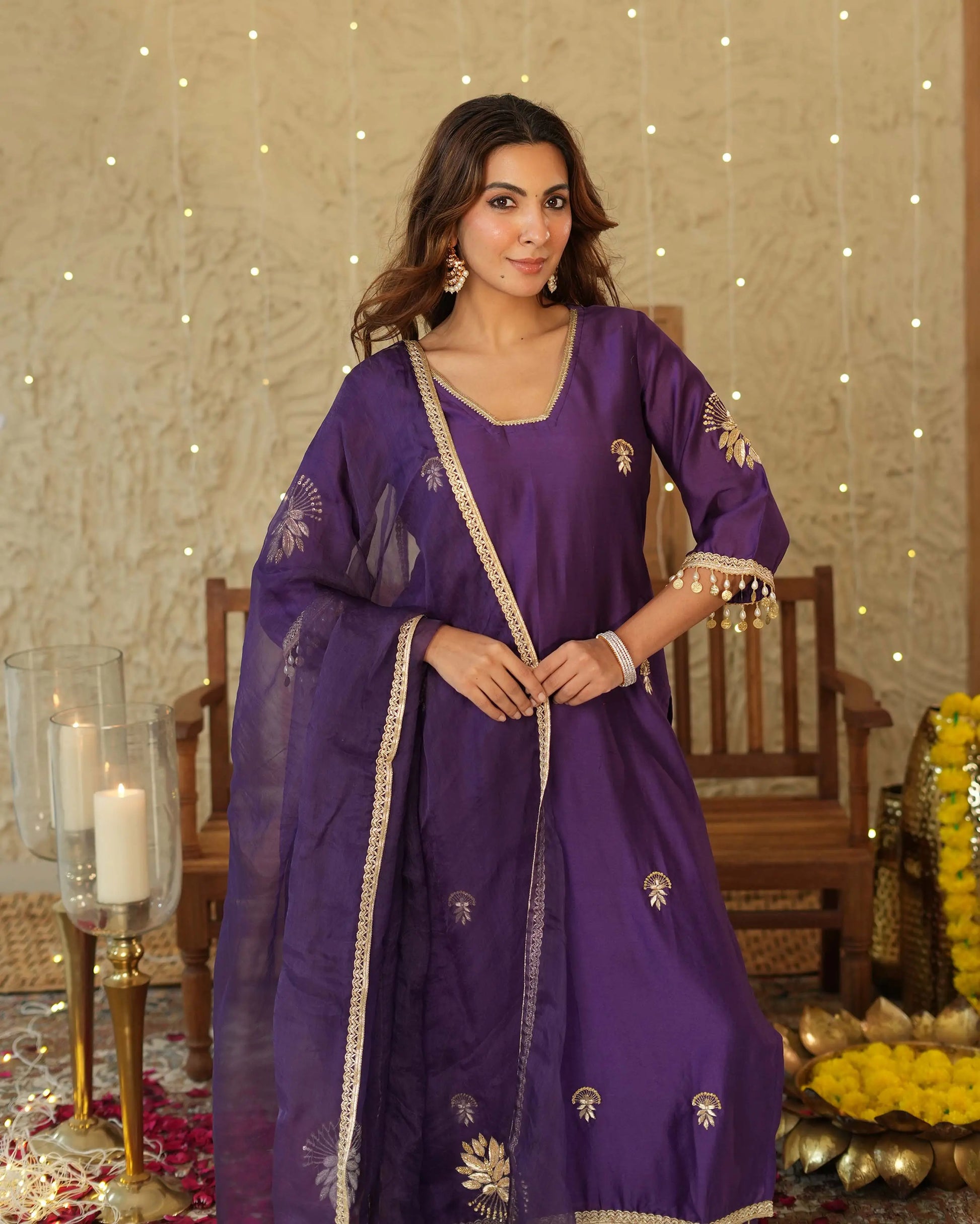 Swarna Purple Embroidered Chanderi Suit Set My Store
