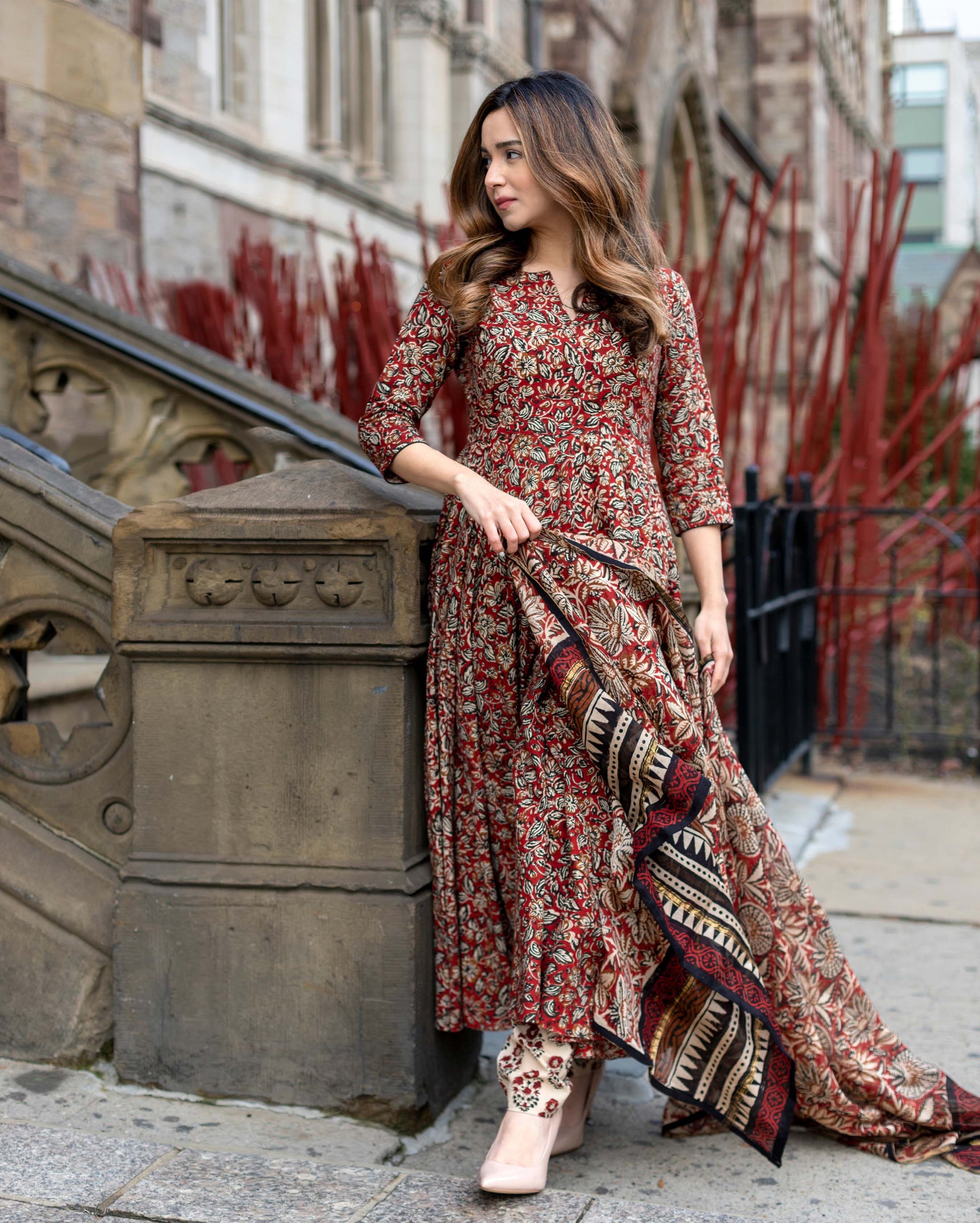 Tawny Brown Handblock Suit Set My Store