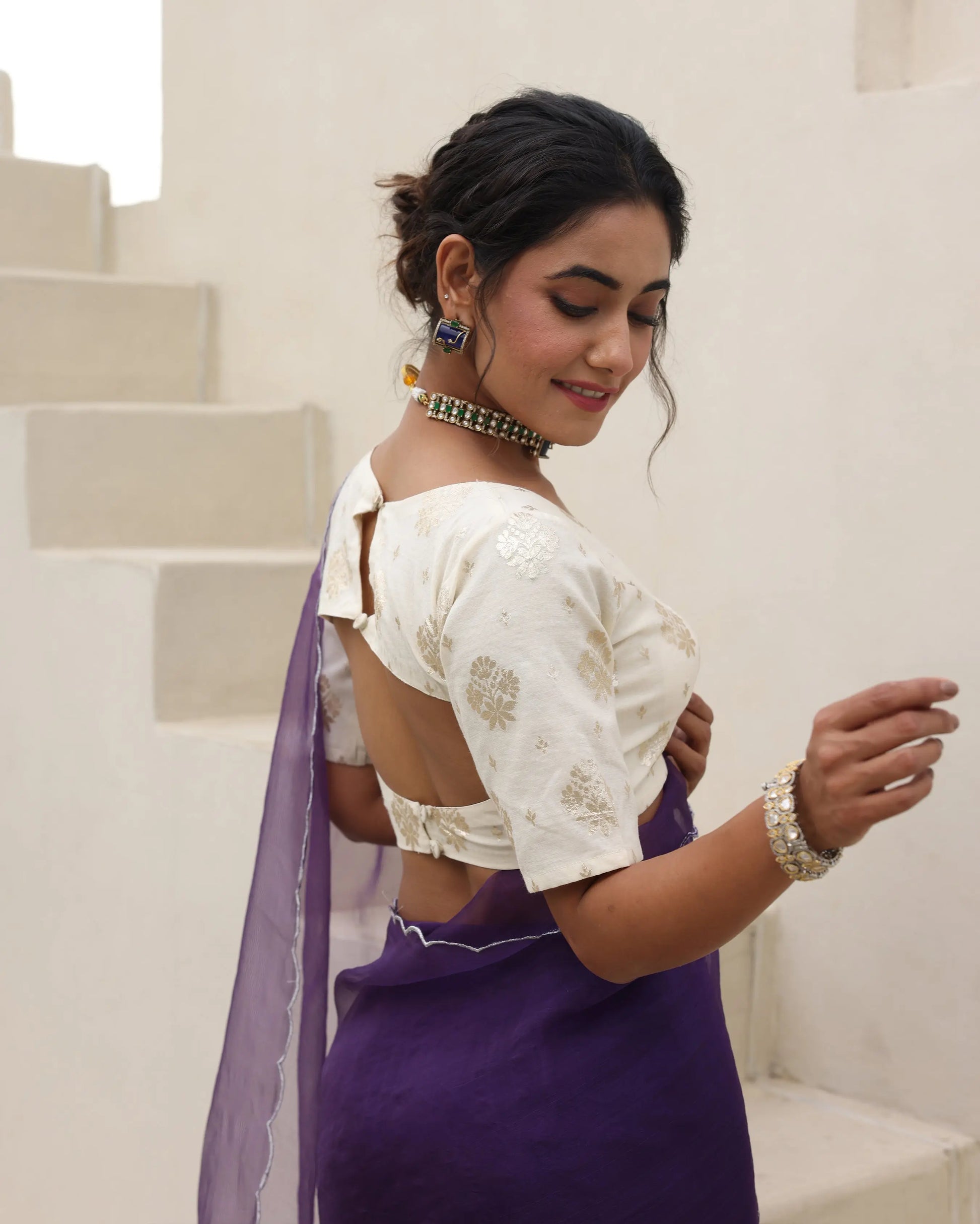 Noor White Jacquard Blouse My Store