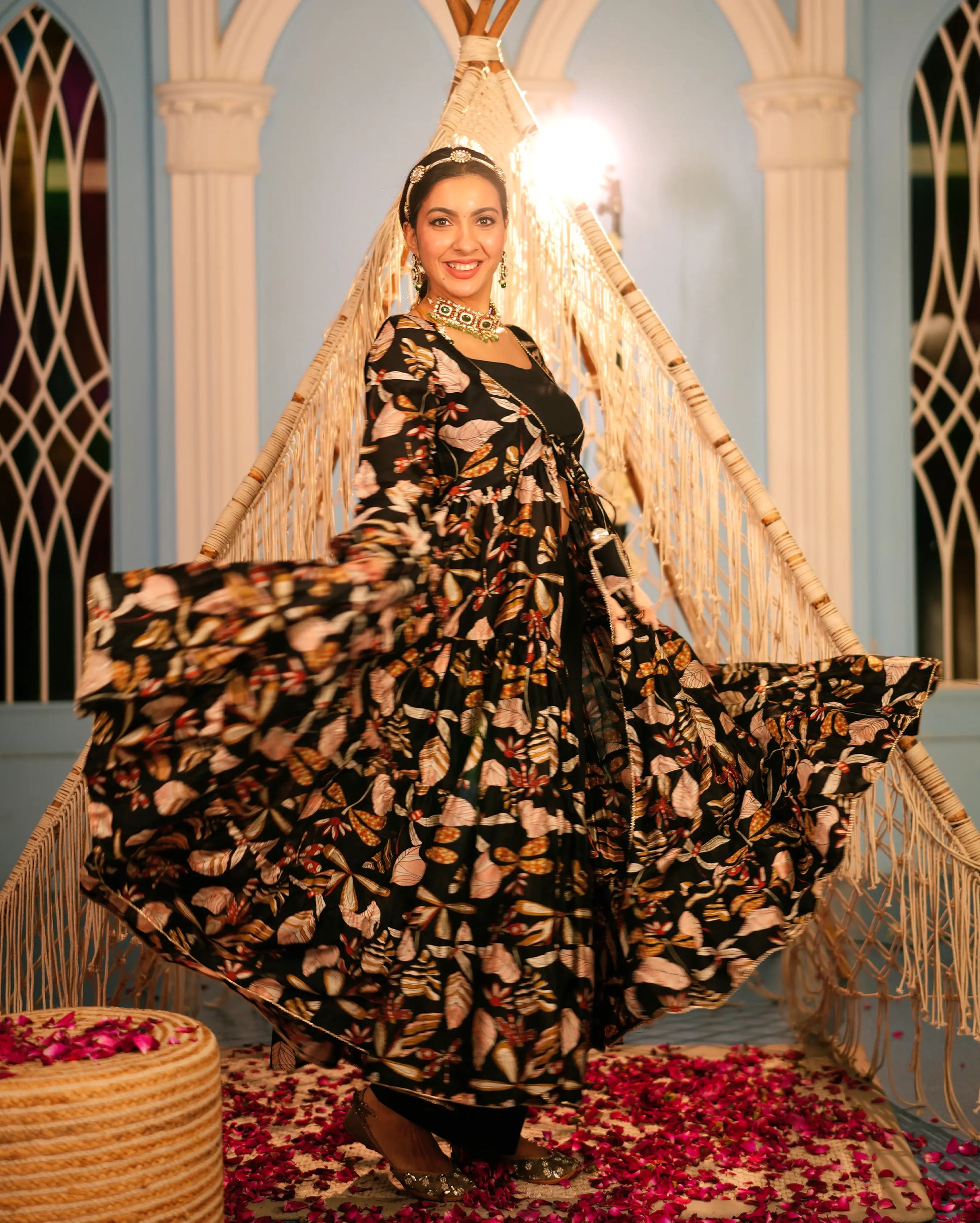 Jama Black Printed Chanderi Coord Set My Store