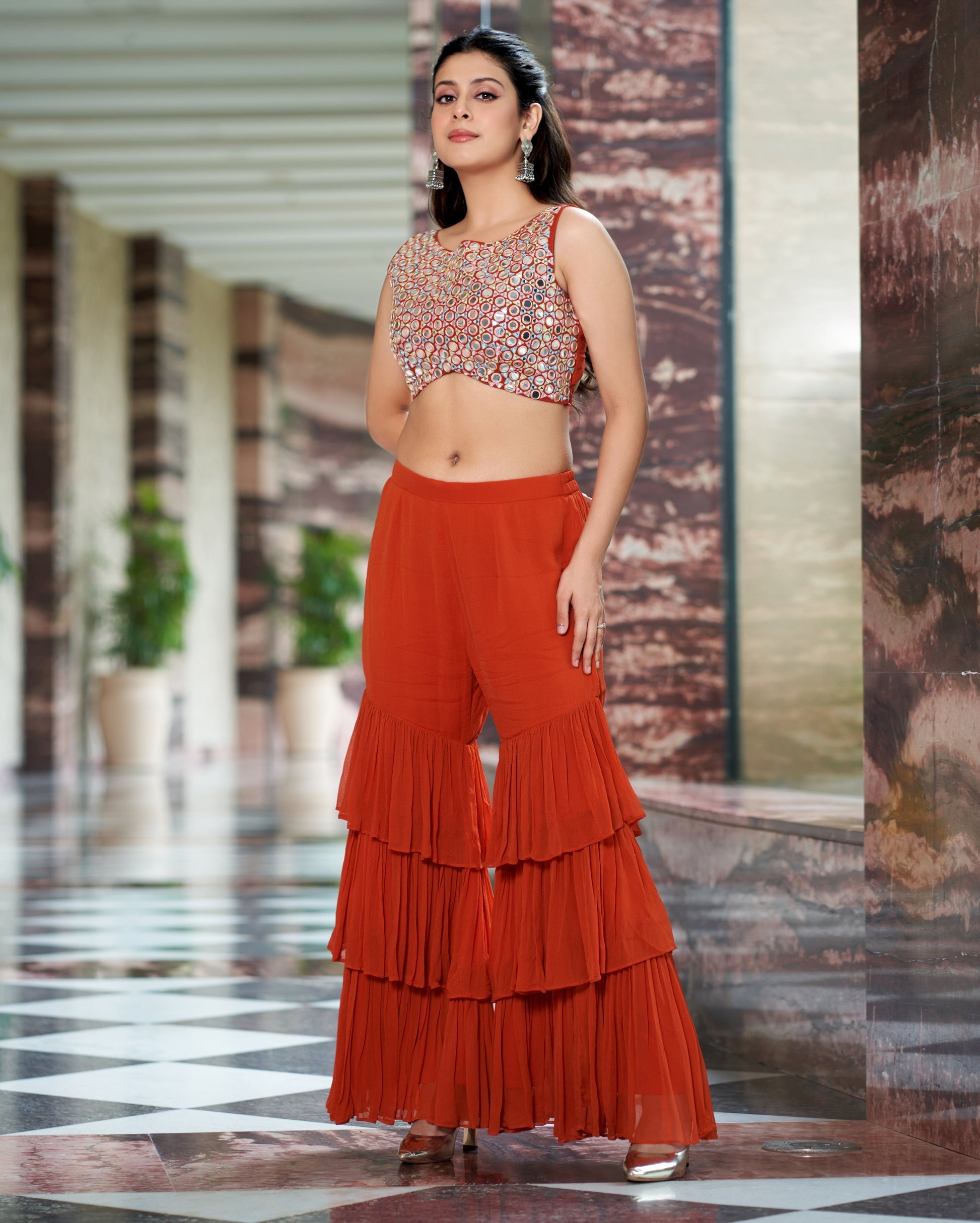 Kavini Orange Embroidered Georgette Coord Set Quick Cart