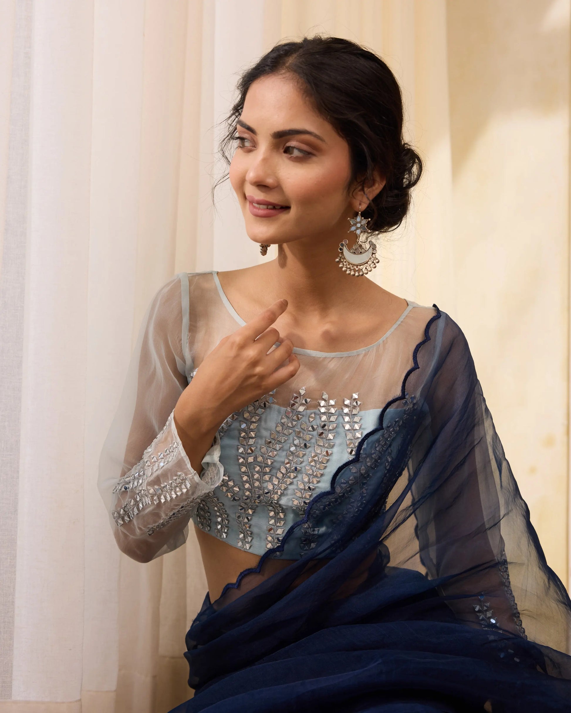 Ocean Wave Blue Organza Embroidered Blouse My Store