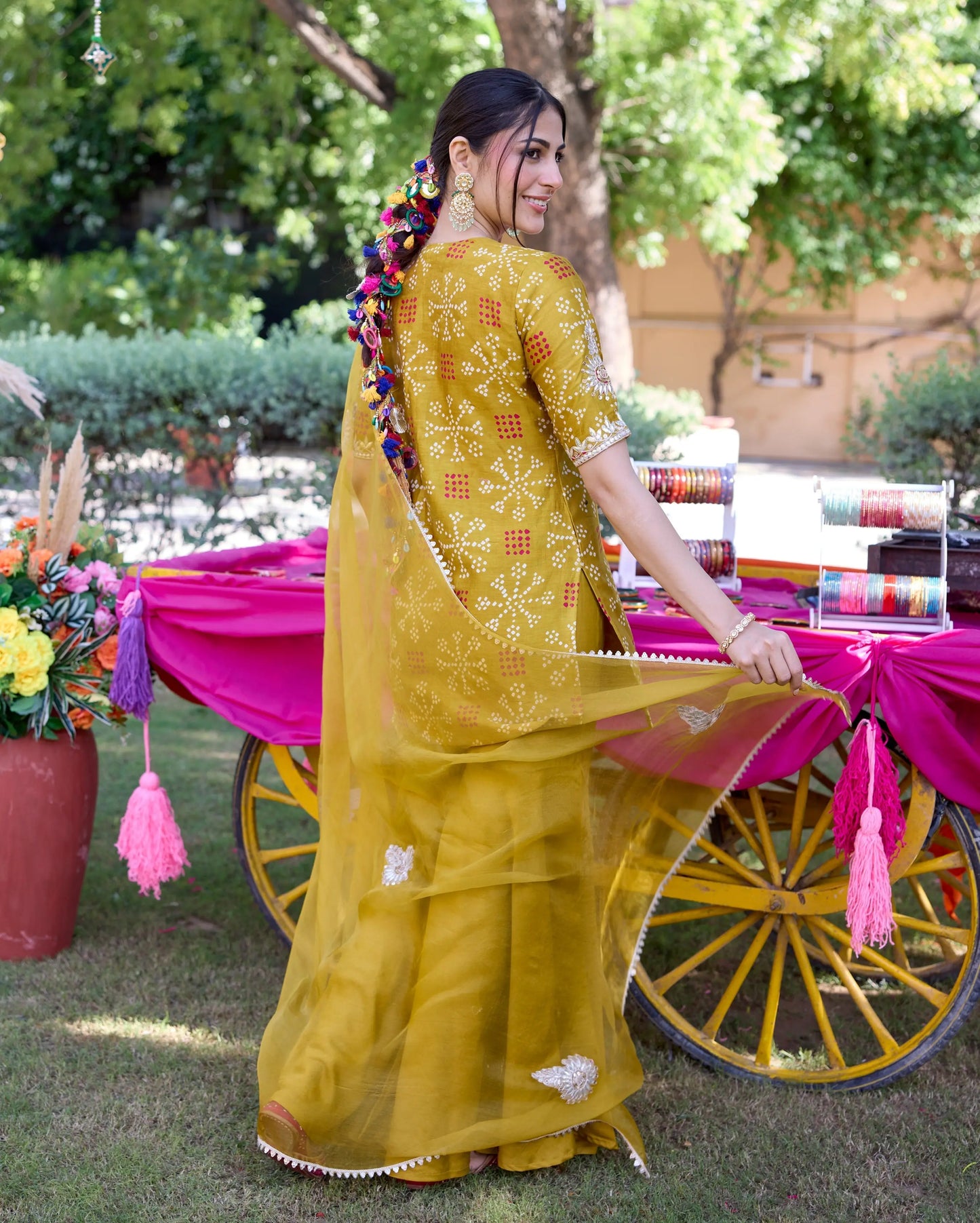 Naqsh Mustard Bandhani Chanderi Sharara Set