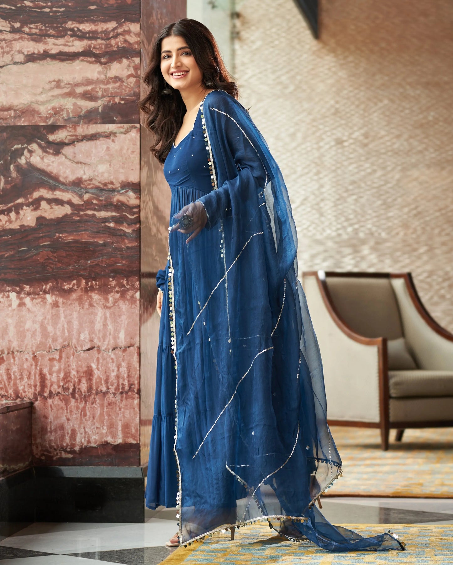 Aradhna Blue Embroidered Georgette Suit Set My Store