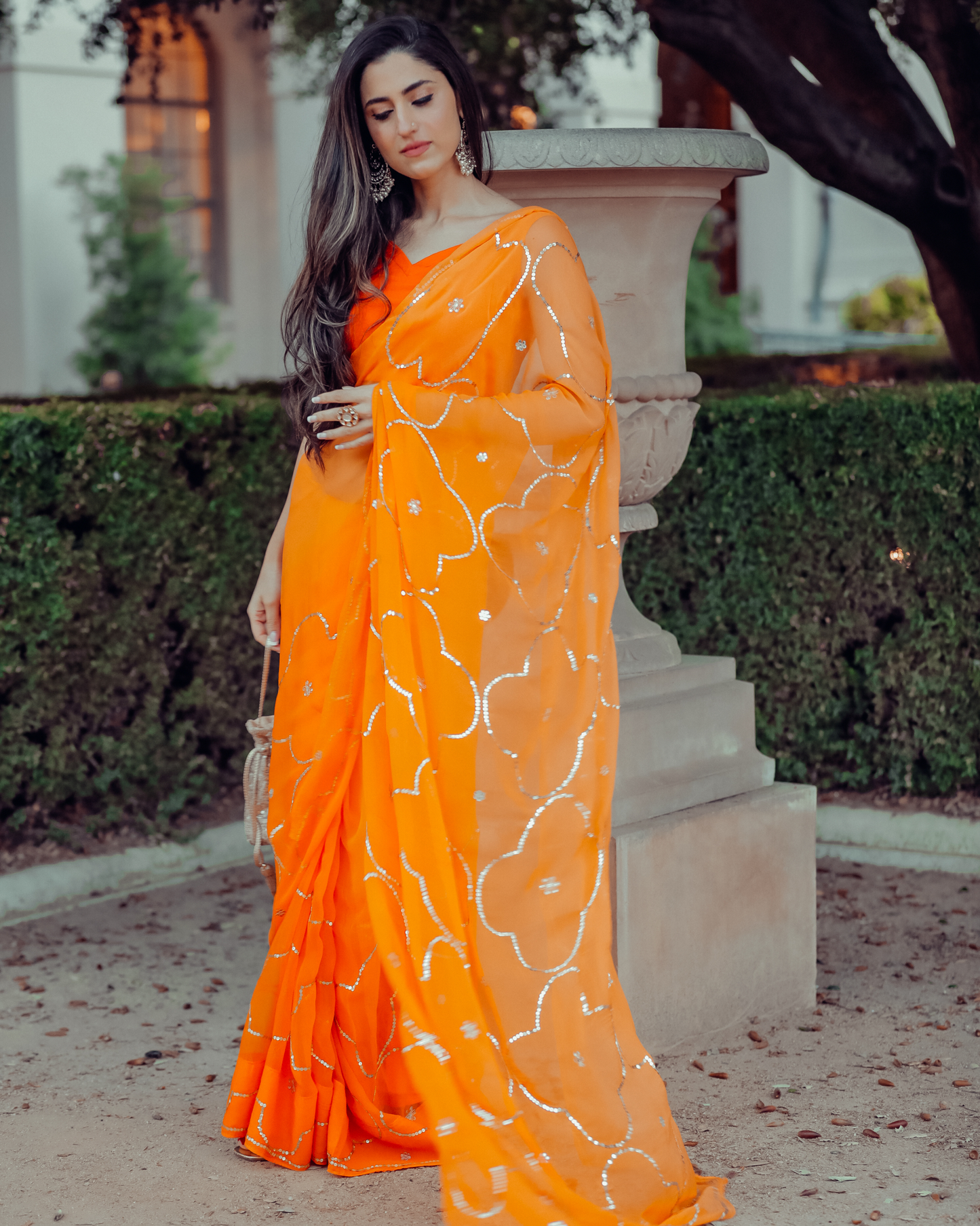Autum Glory Sequin Jaal Pure Chiffon Saree Quick Cart