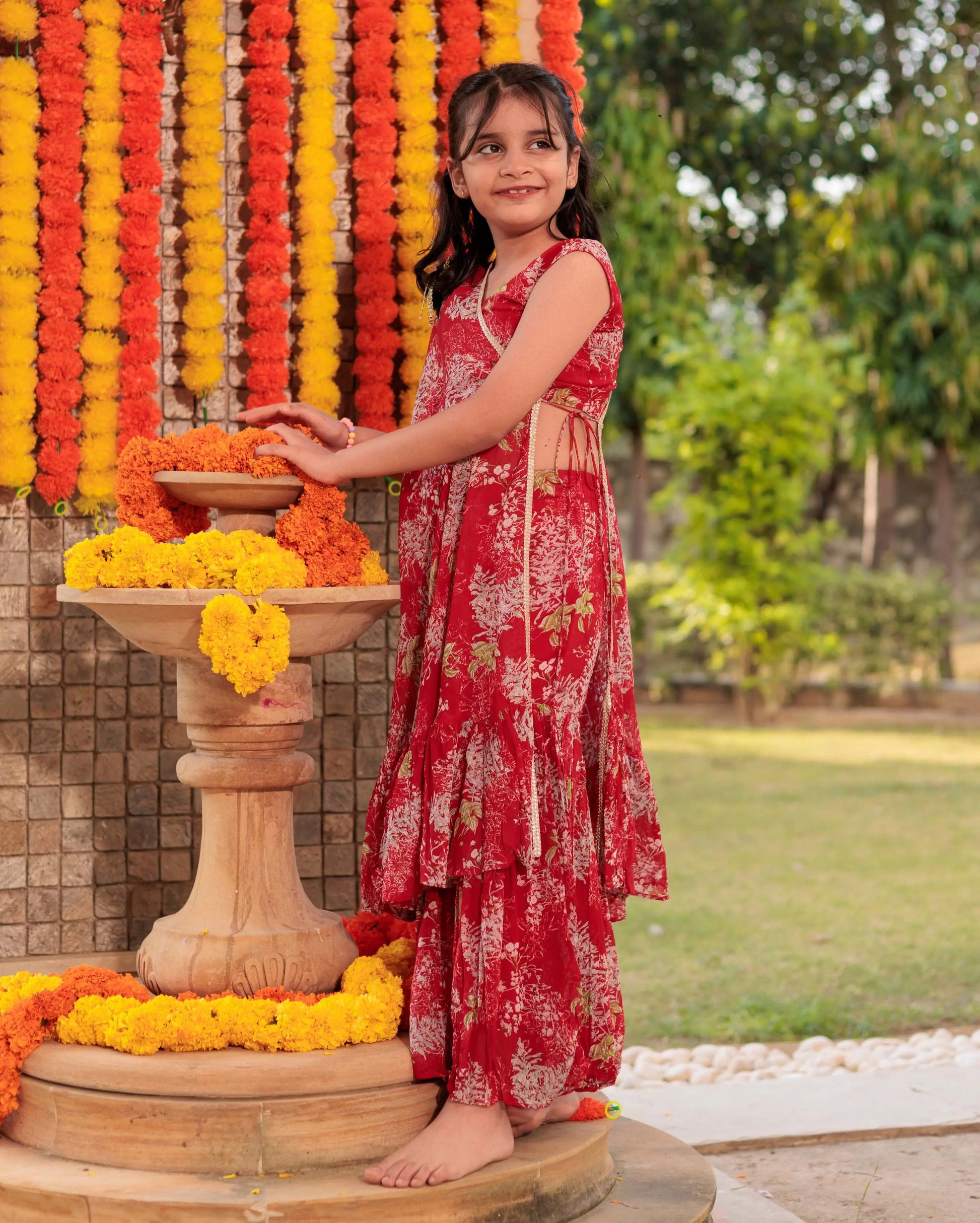 Scarlet Siren Red Georgette Cape Sharara Set My Store