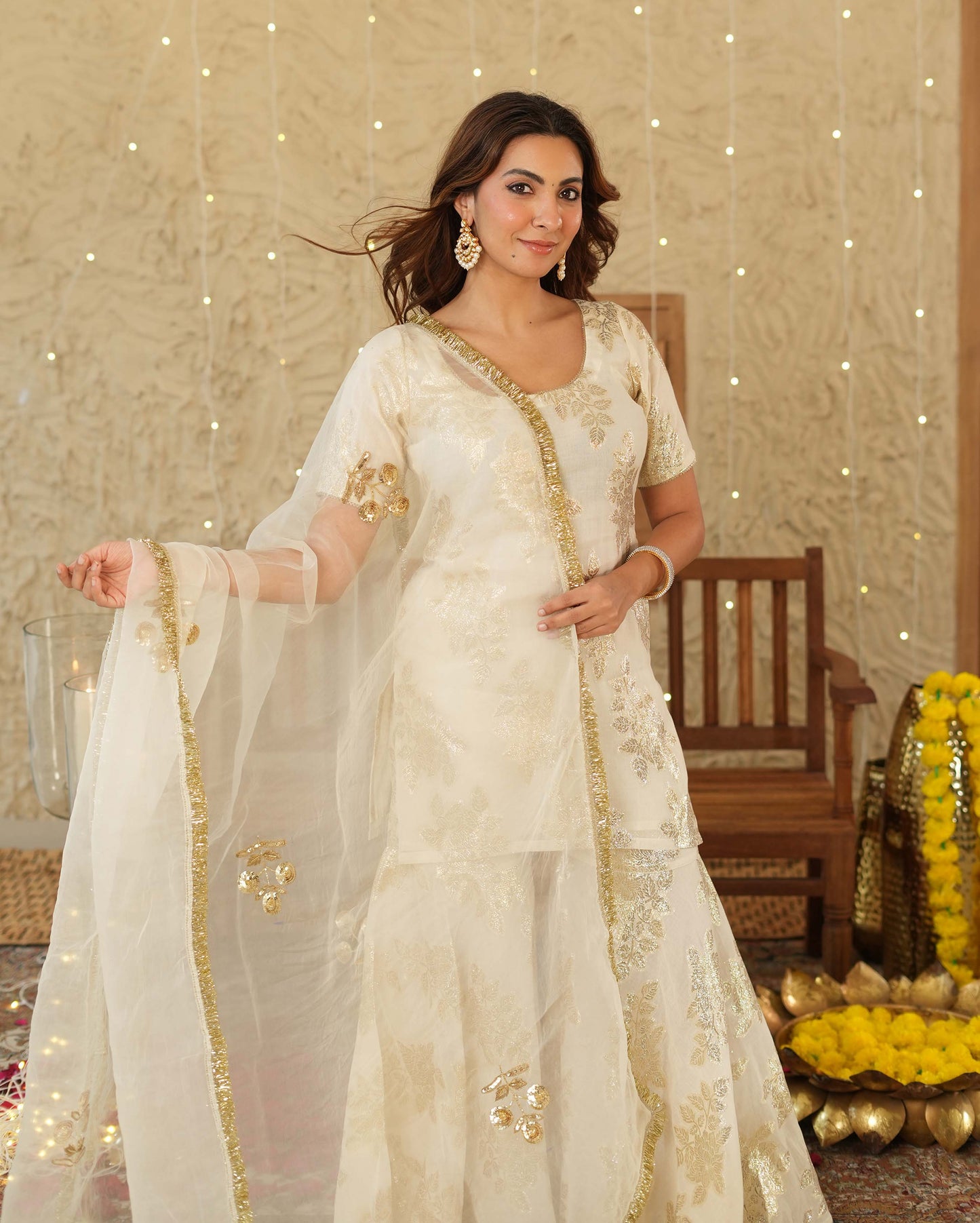Shubh White Jacquard Sharara Set Quick Cart