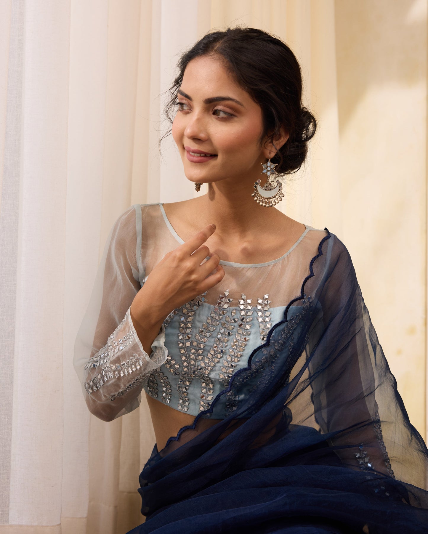 Ocean Wave Blue Organza Embroidered Blouse My Store