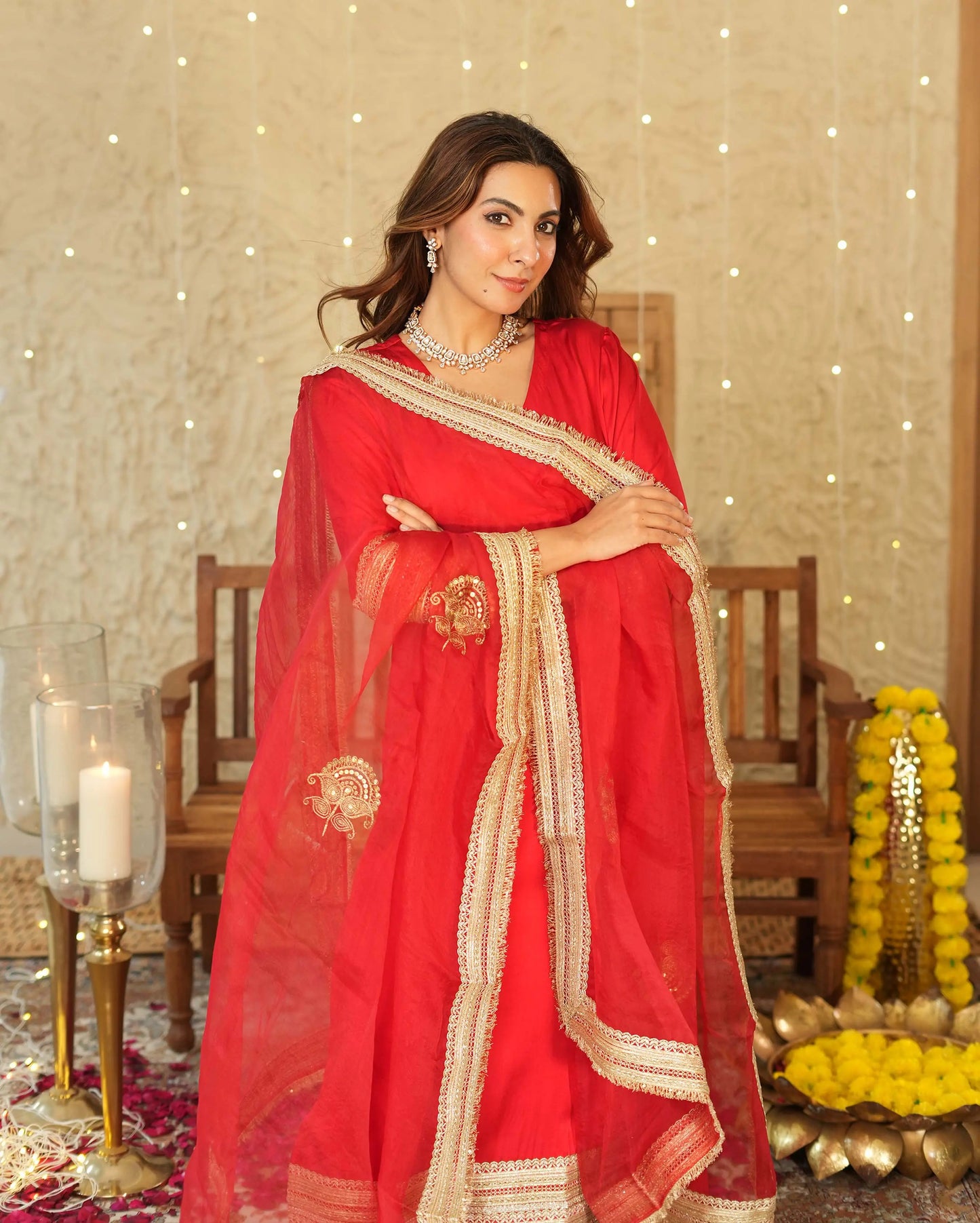 Kumkum Red Solid Satin Suit Set My Store