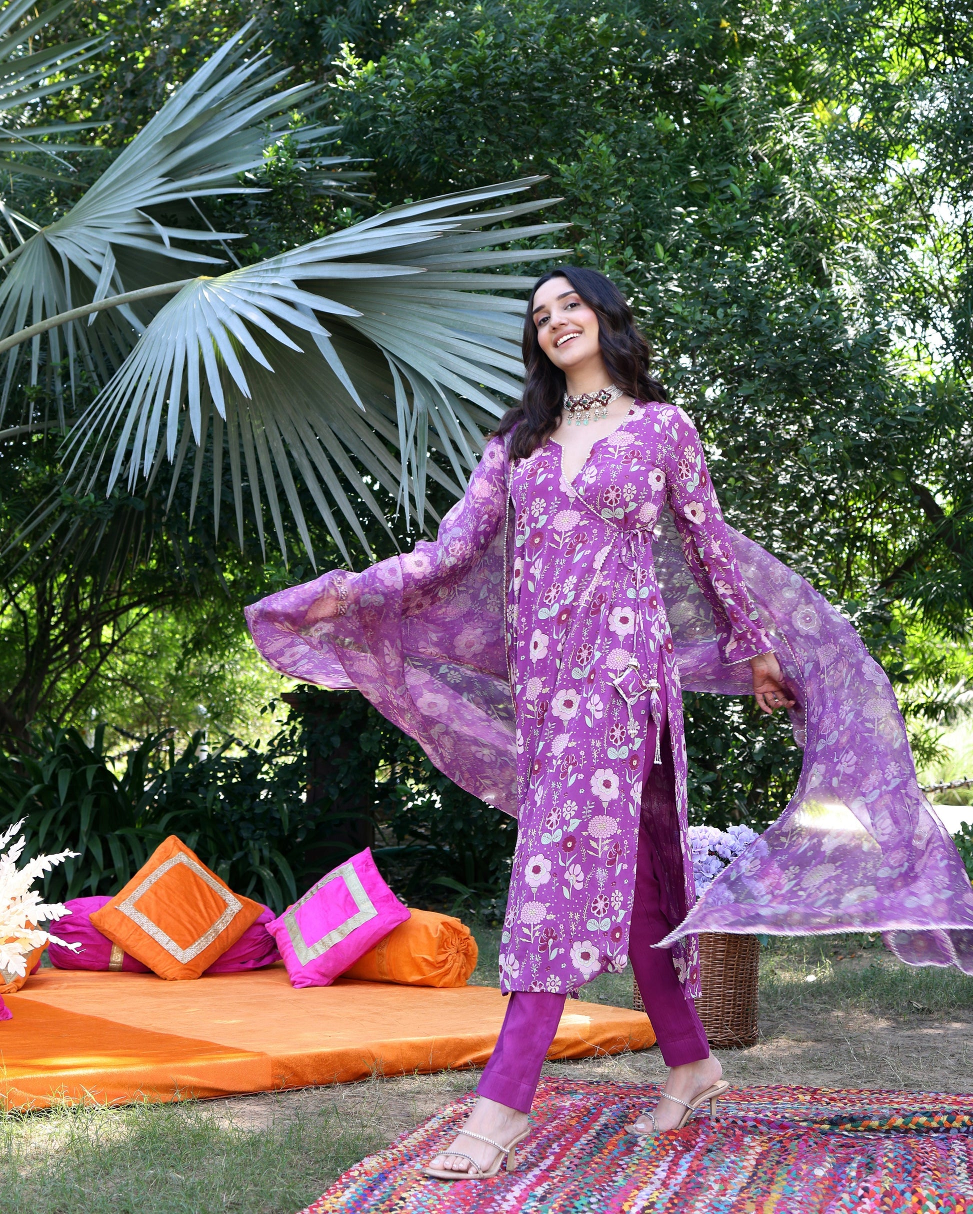 Iris Bloom Purple Printed Georgette Suit Set Quick Cart