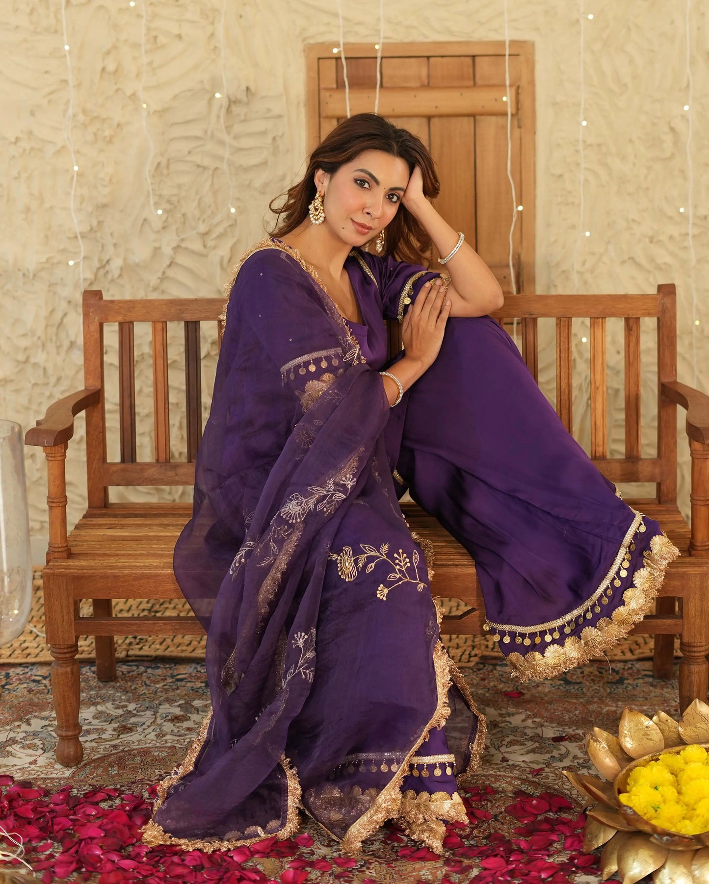 Ujwal Purple Solid Satin Sharara Set My Store