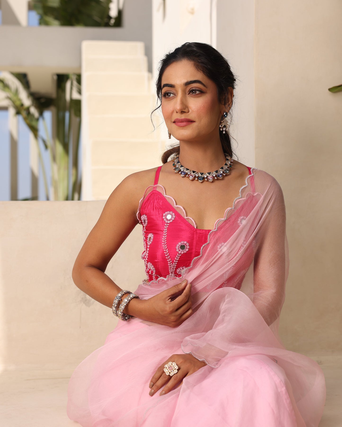 Inaayat Pink Silk Embroidered Blouse My Store