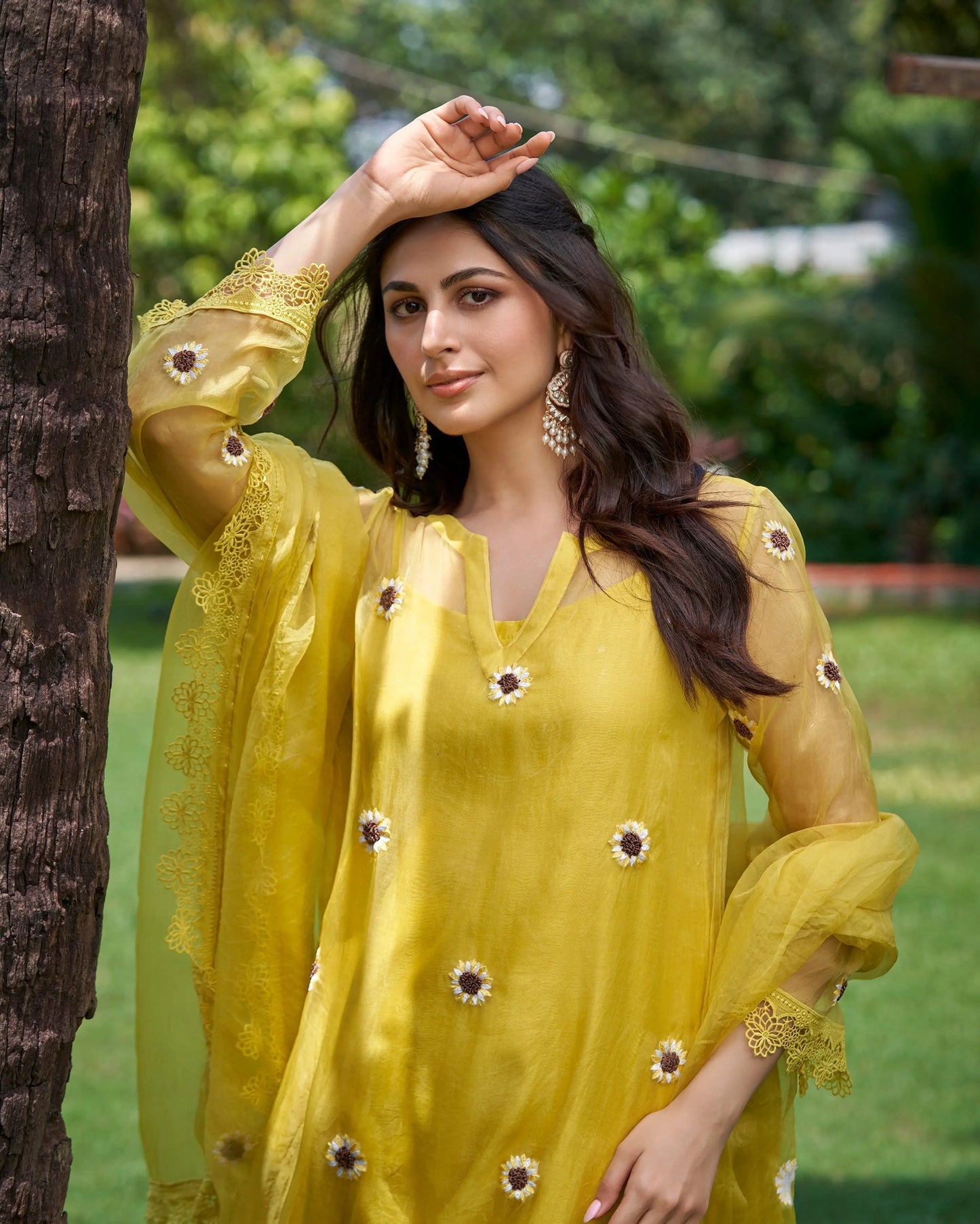 Murat Yellow Embroidered Organza Kurta Set My Store