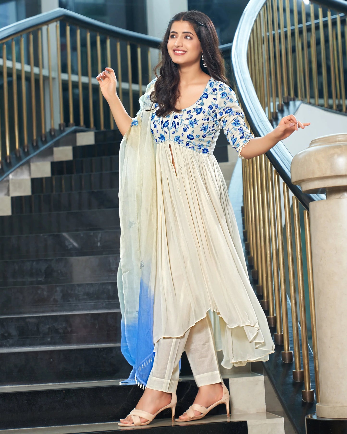 Rivaayat Off White Embroidered Georgette Suit Set My Store