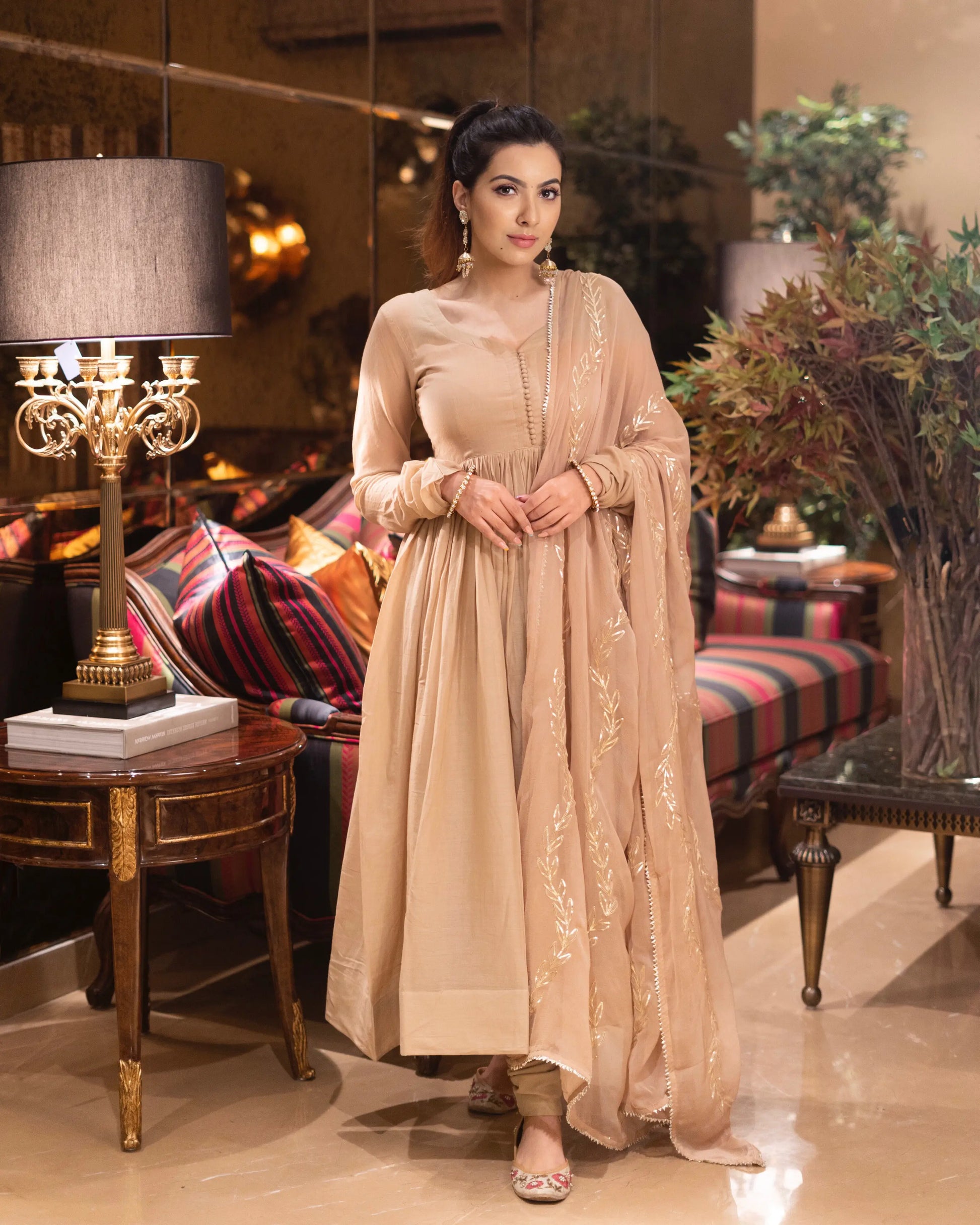 Champagne Gota Mulmul Suit Set My Store