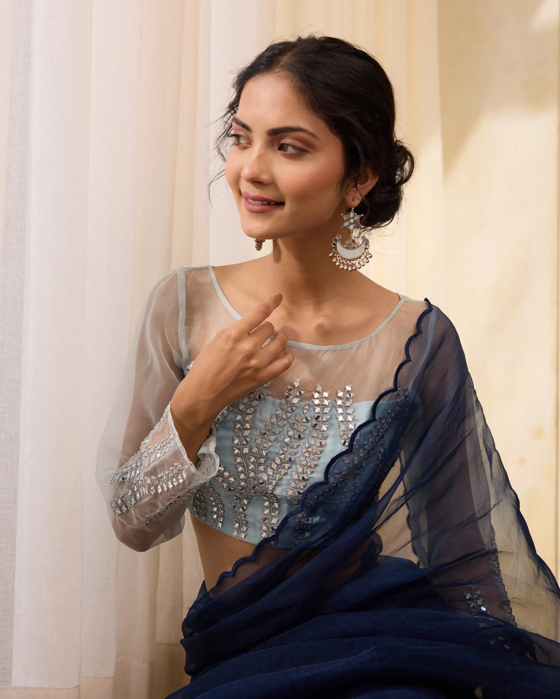 Ocean Wave Blue Organza Embroidered Blouse My Store