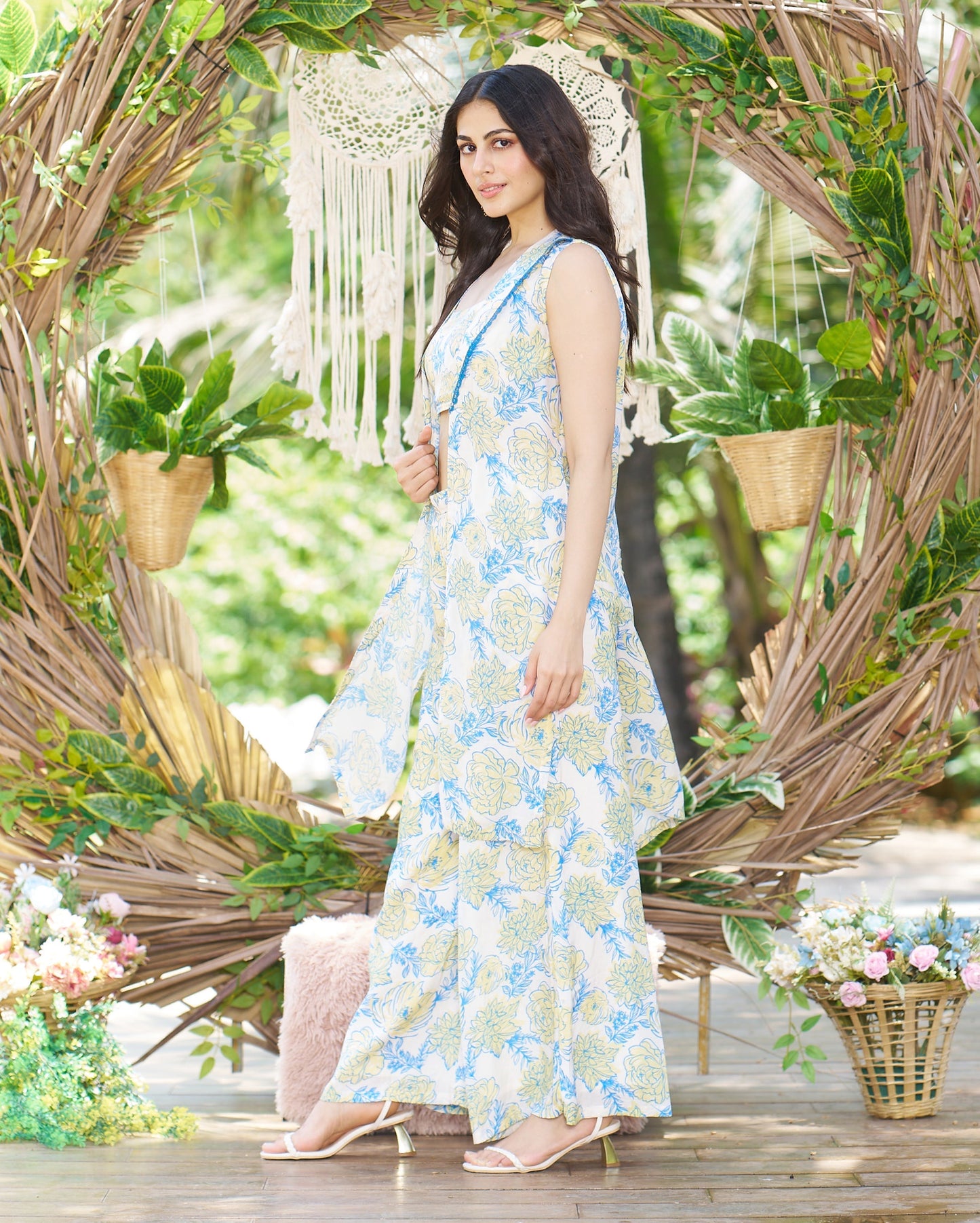 Nitya Light Blue Printed Silk Coord Set My Store