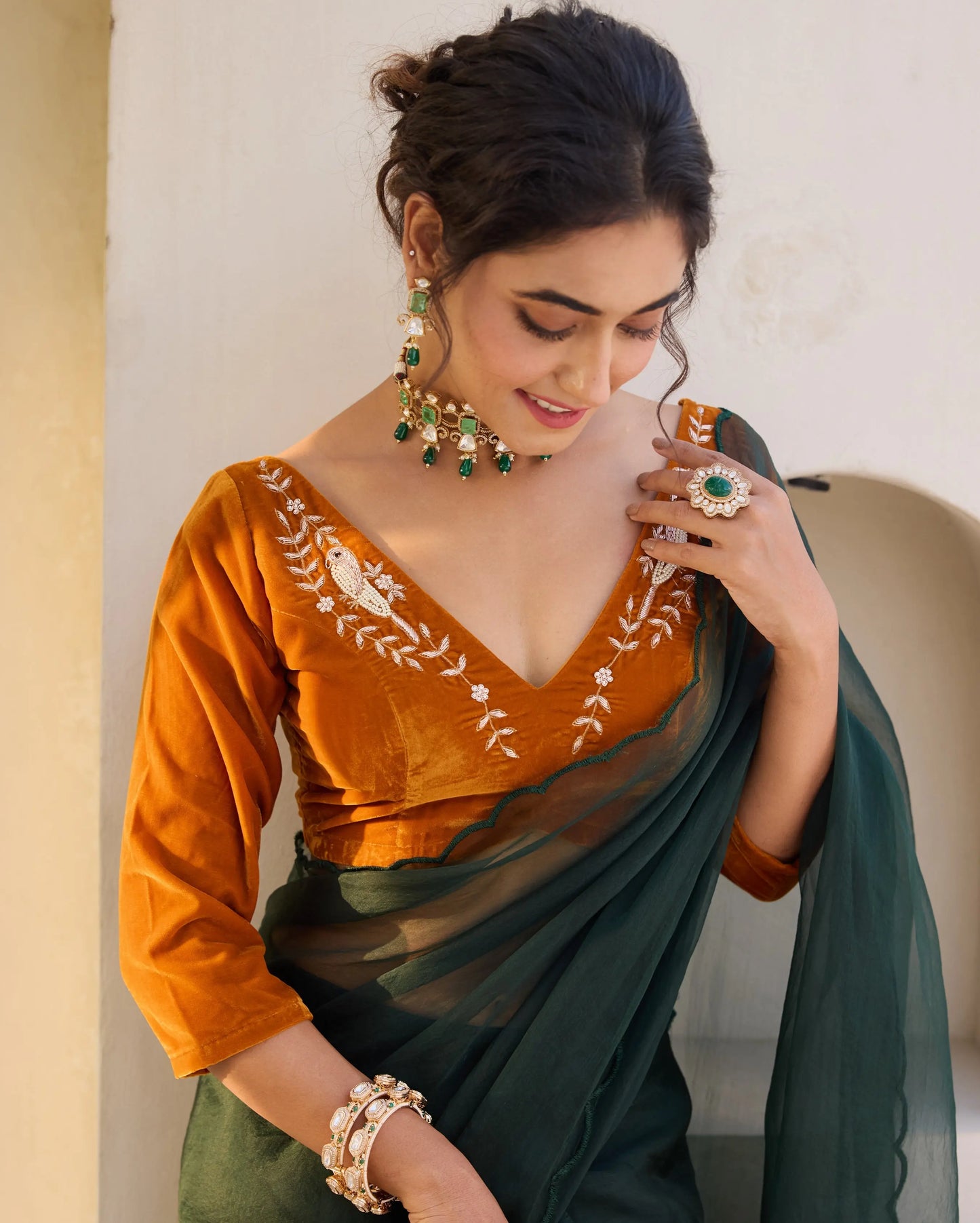 Sparrow Mustard Velvet Embroidered Blouse My Store