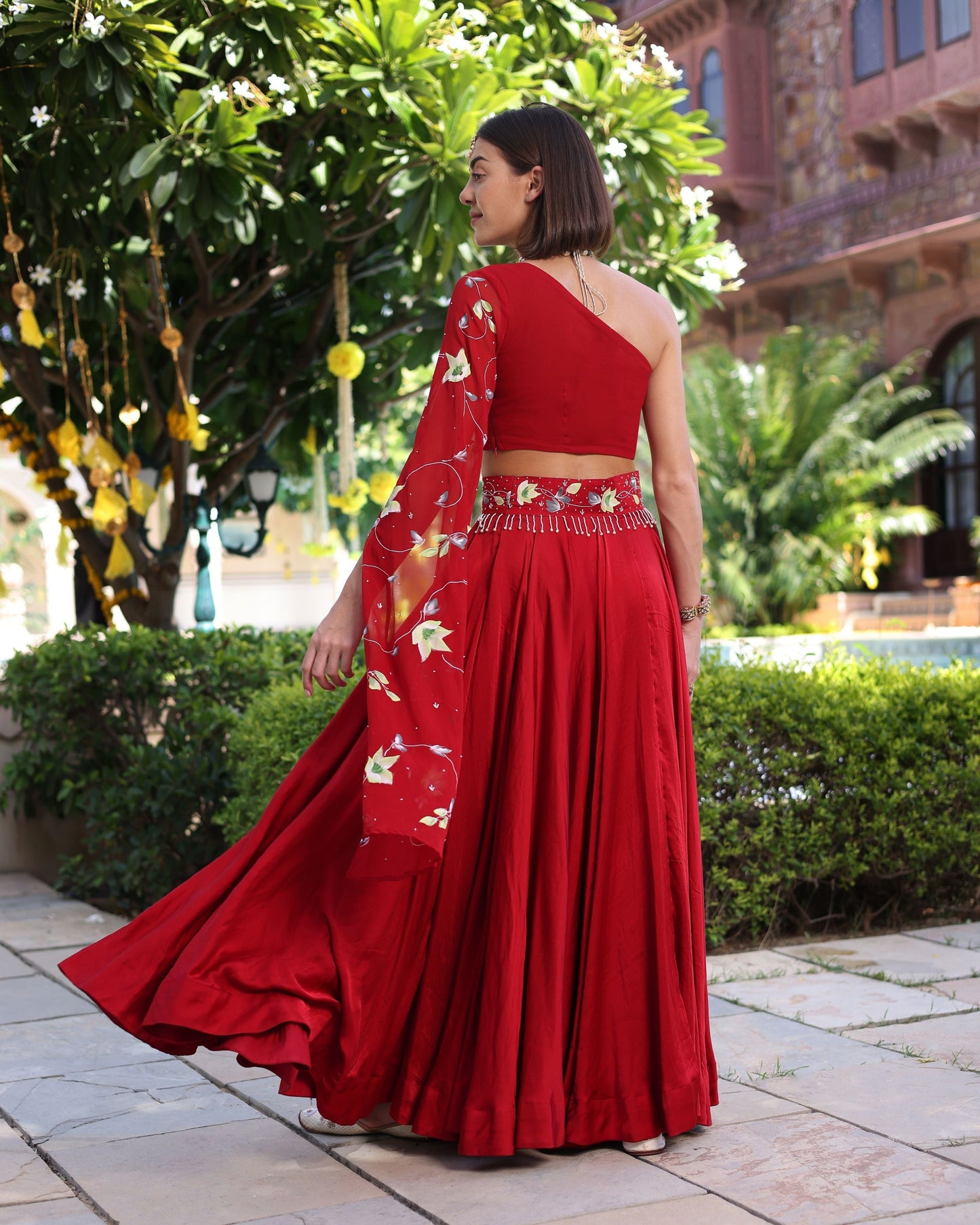 Rutvi Red Handpainted Satin Lehenga Set Quick Cart