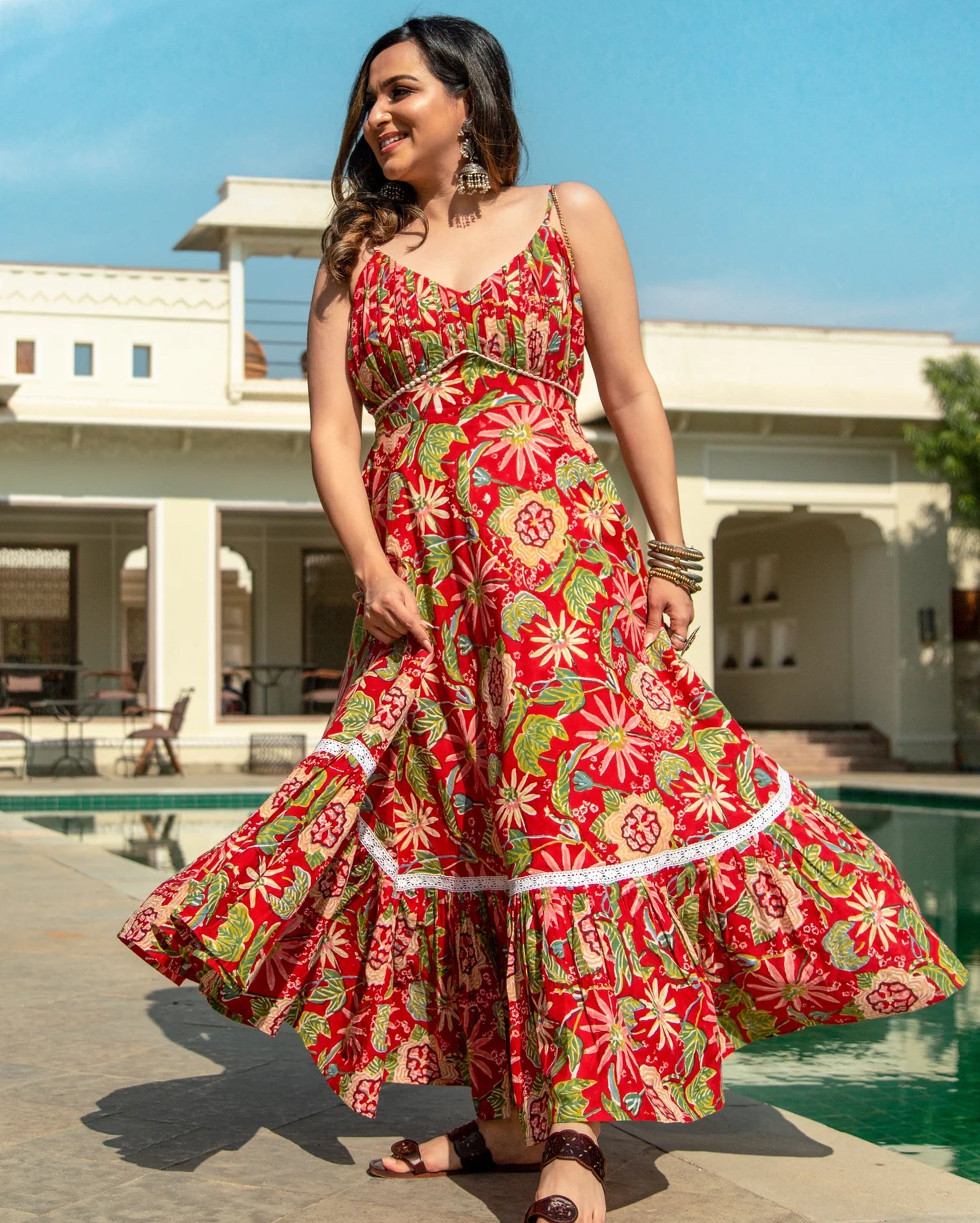 MAPLE RED HANDBLOCK COTTON DRESS My Store