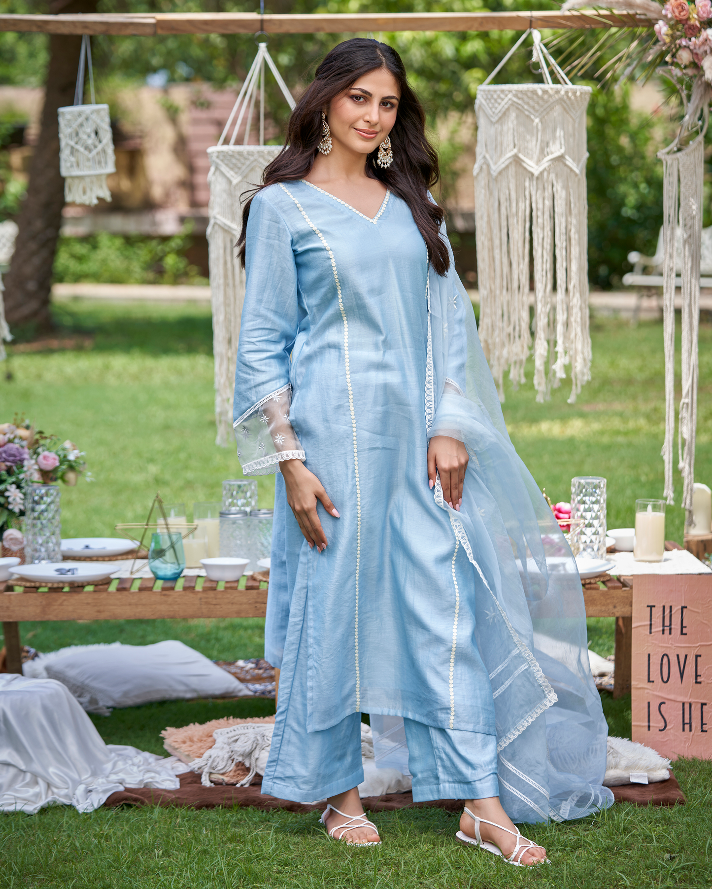 Revin Pastel Blue Embroidered Chanderi Kurta Set Quick Cart