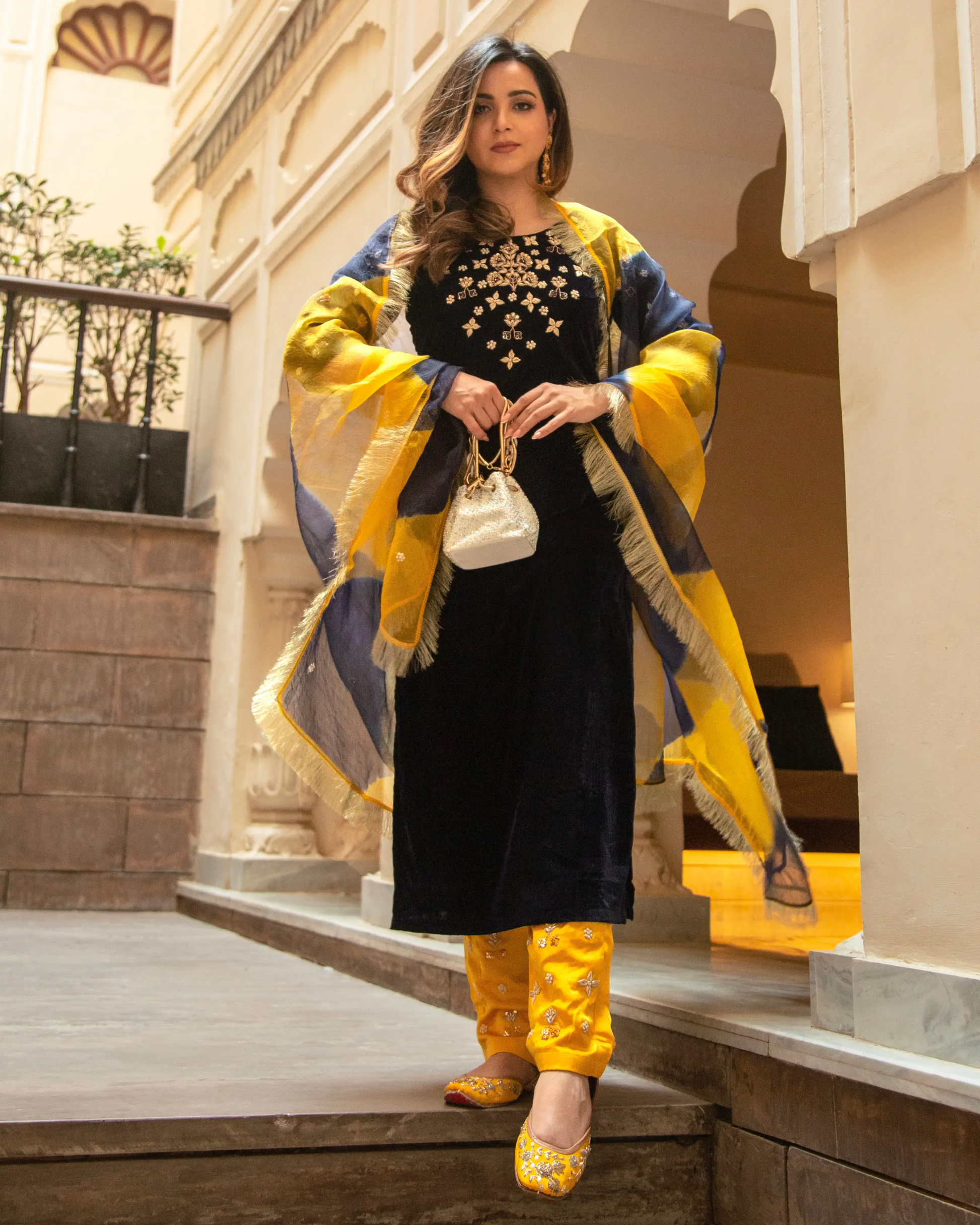 Dazzling Blue Velvet Handcrafted Suit Set My Store