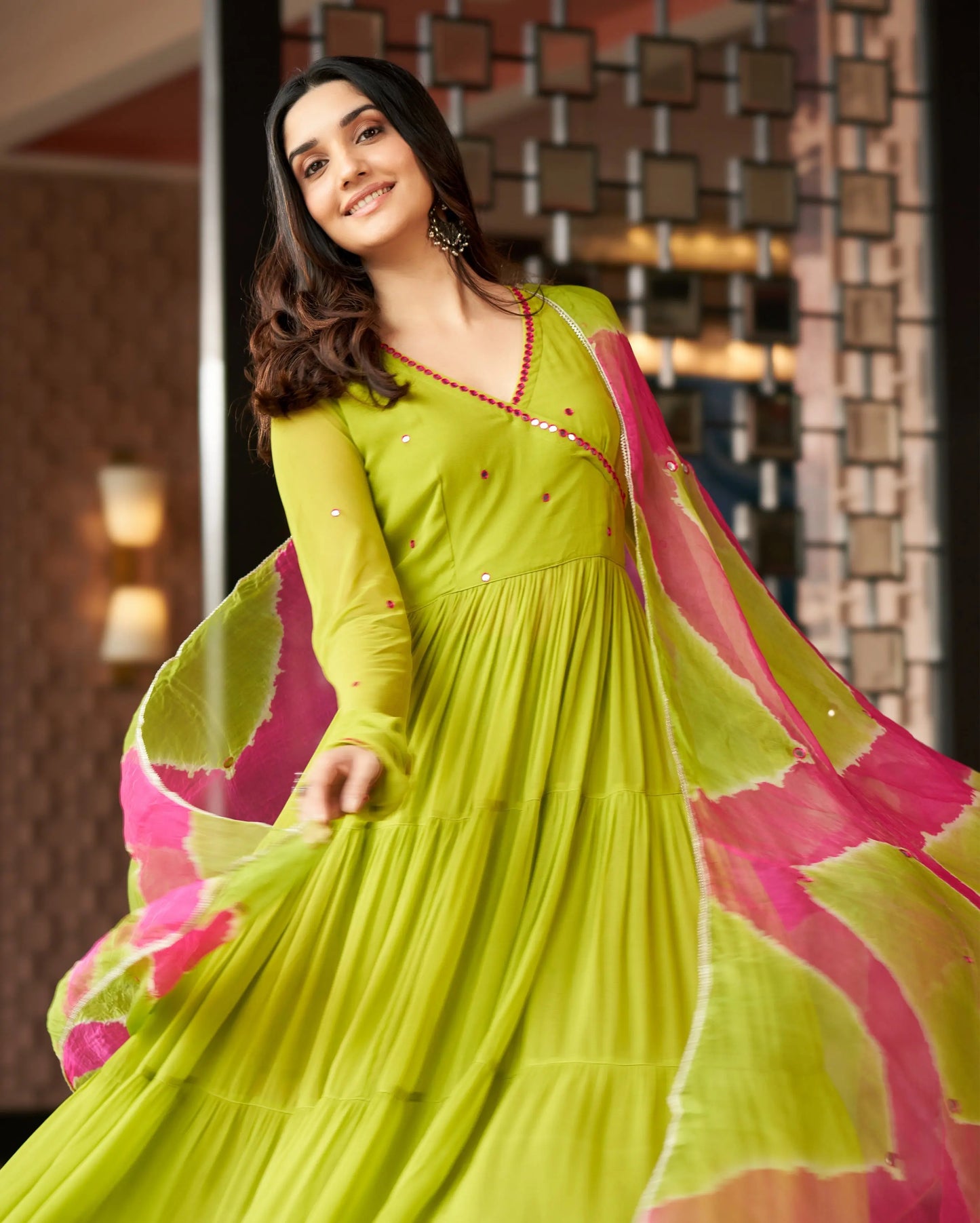 Leela Neon Green Embroidered Georgette Suit Set My Store