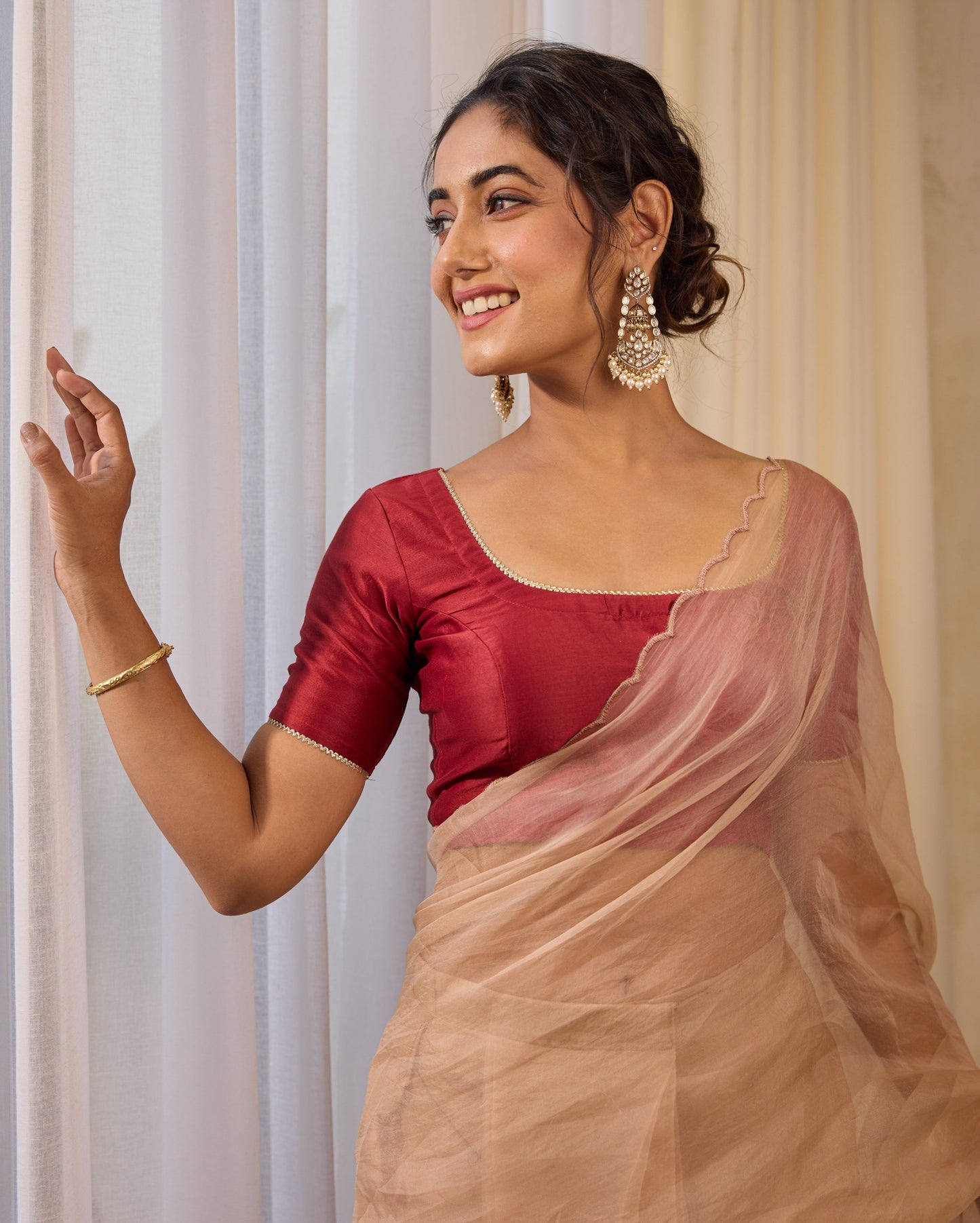 Metro Muse Maroon Chanderi Blouse My Store