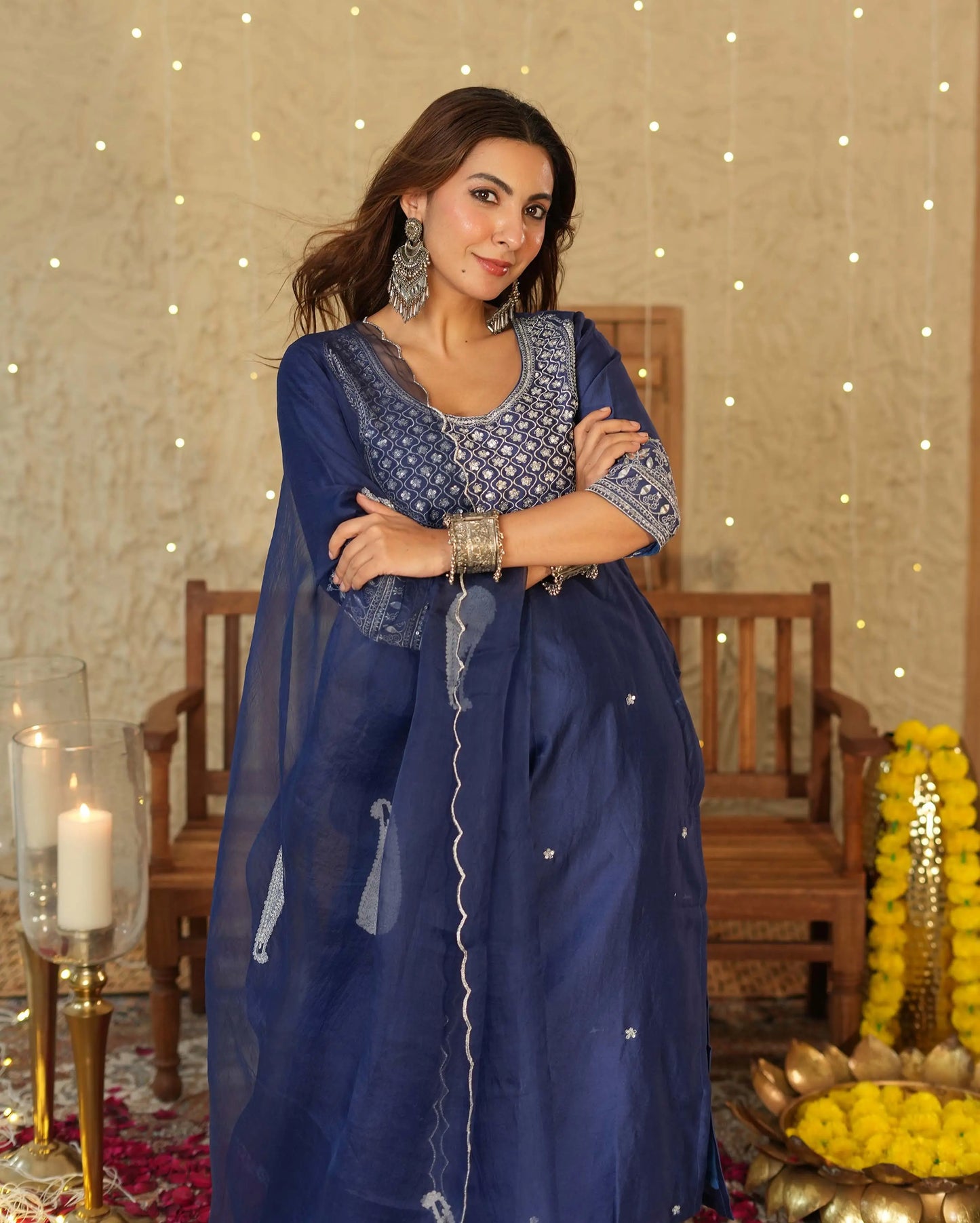 Tejaswi Blue Embroidered Chanderi Suit Set My Store