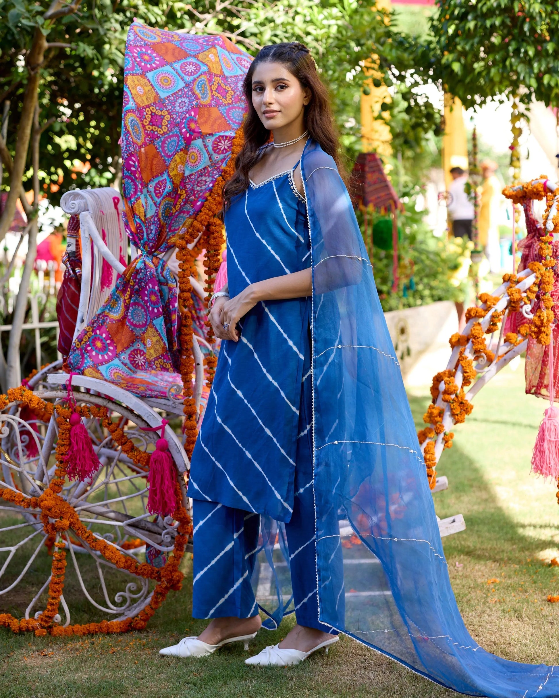 Sneh Blue Leheriya Cotton Suit Set My Store