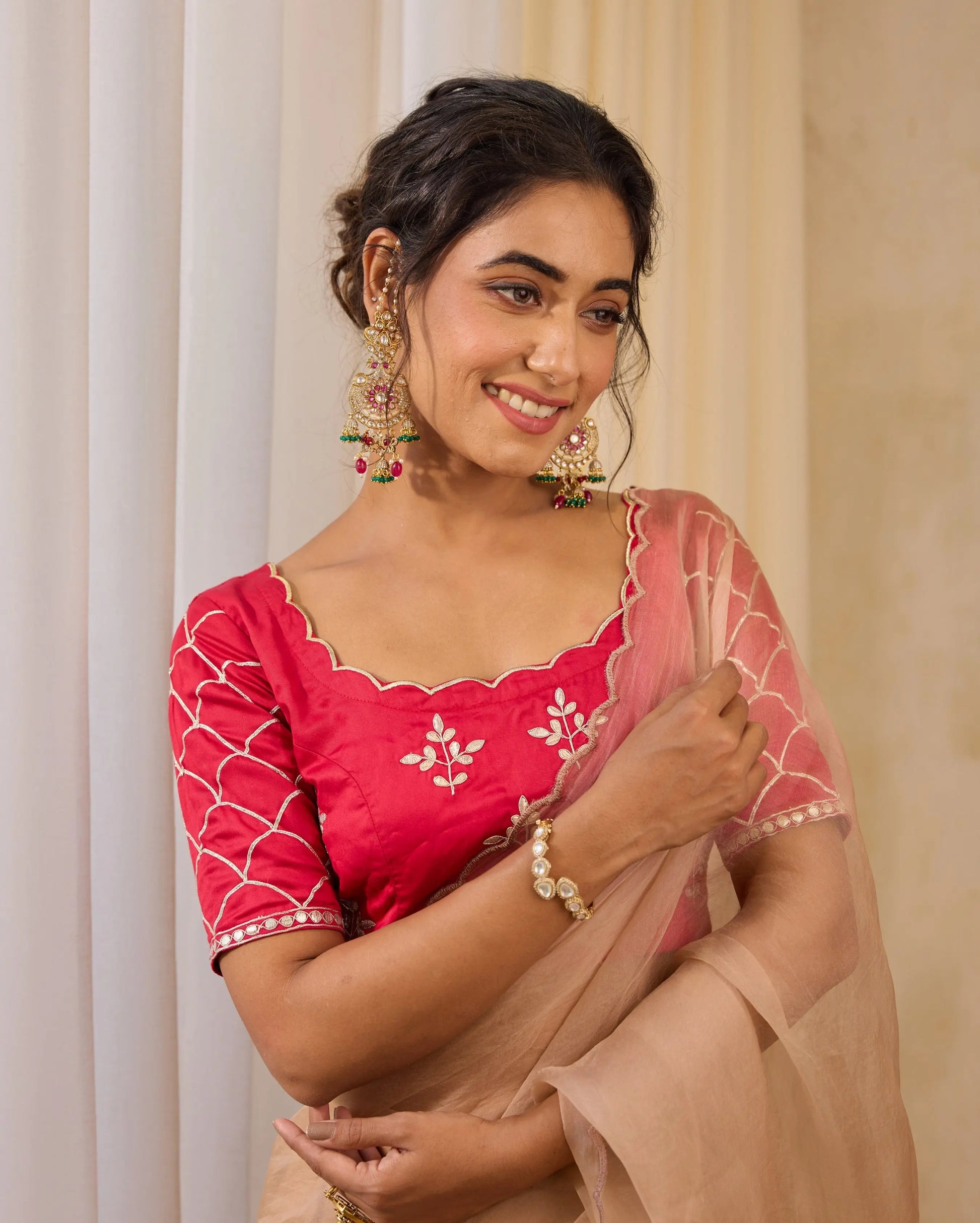 Scarlet Red Satin Gotapatti Blouse My Store